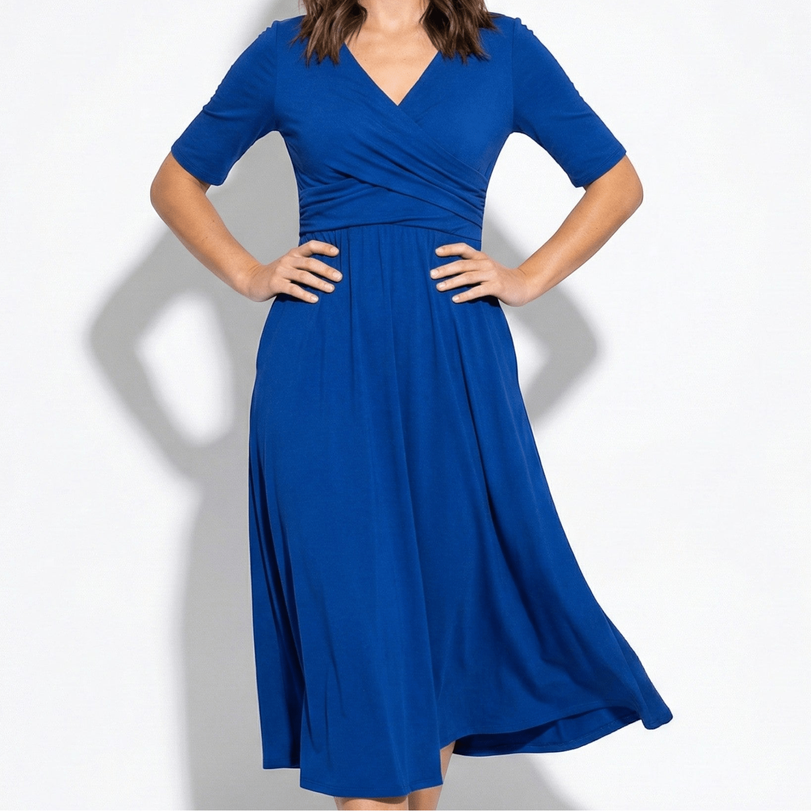 Amelia - Women's V - Neck Mid - Sleeve Flared Maxi Dress - Women Dress - Blue - Jones & Smith