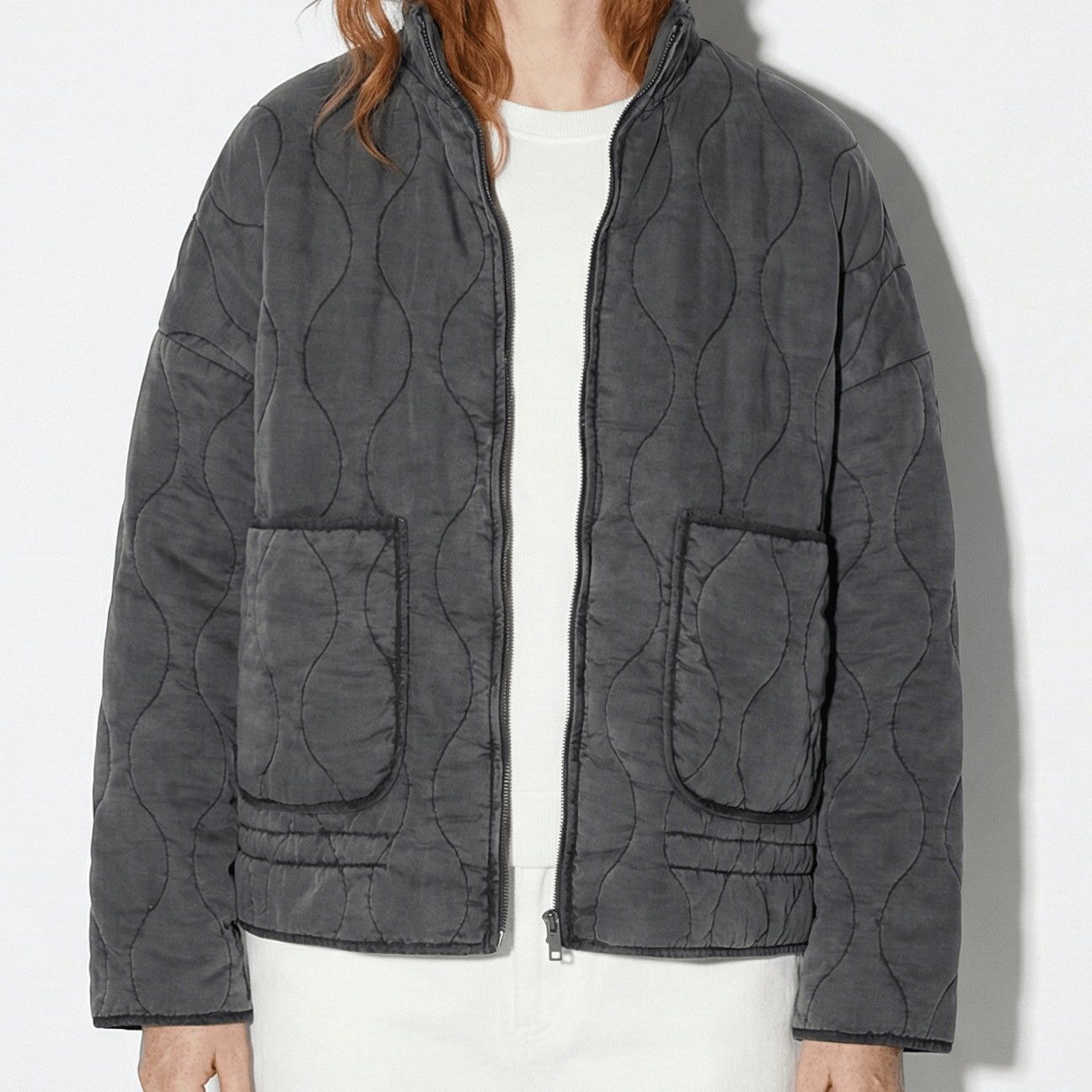 Amelia - Women's Vintage Quilted Jacket with High Collar and Zip - Jacket - Dark Grey - Jones & Smith