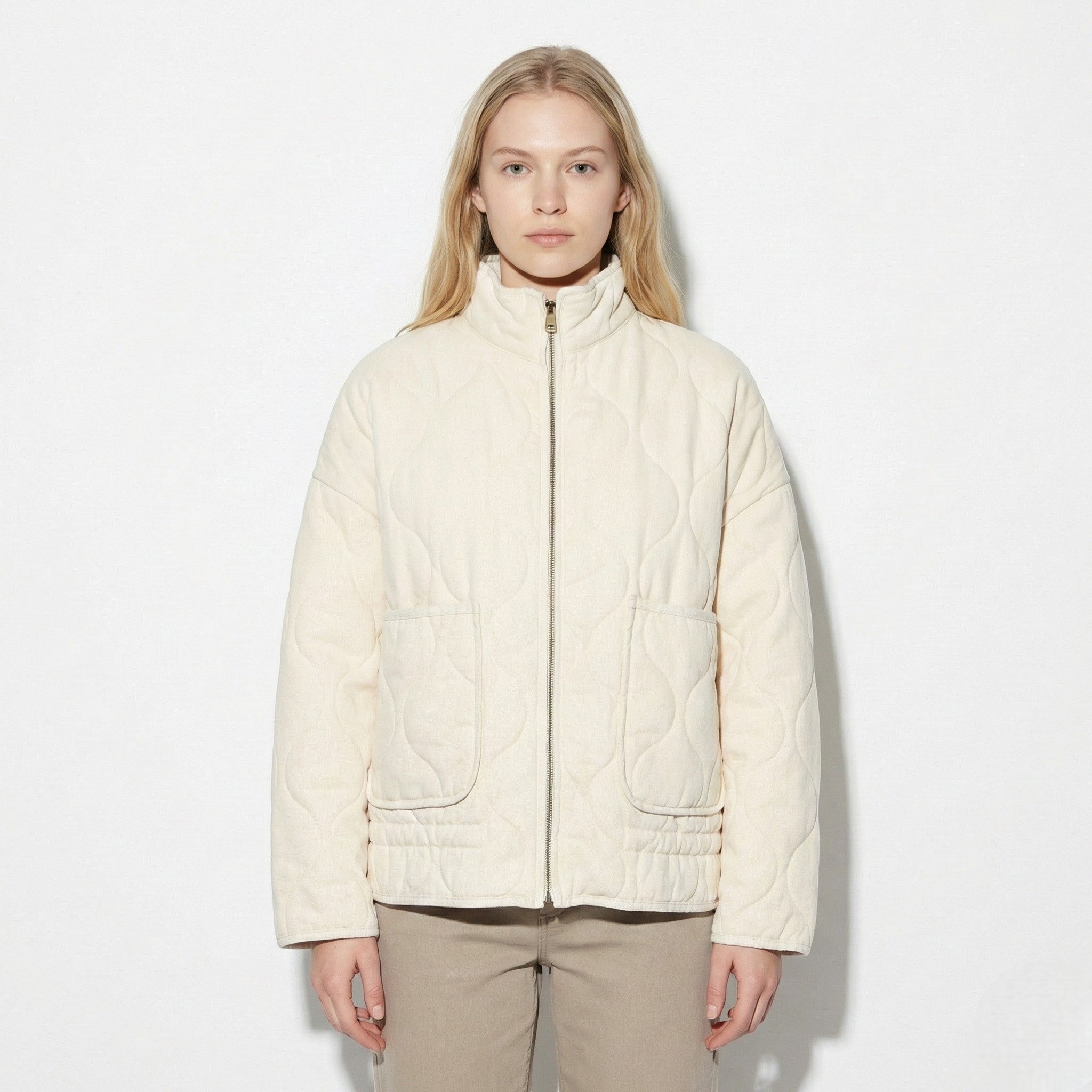 Amelia - Women's Vintage Quilted Jacket with High Collar and Zip - Jacket - Beige - Jones & Smith