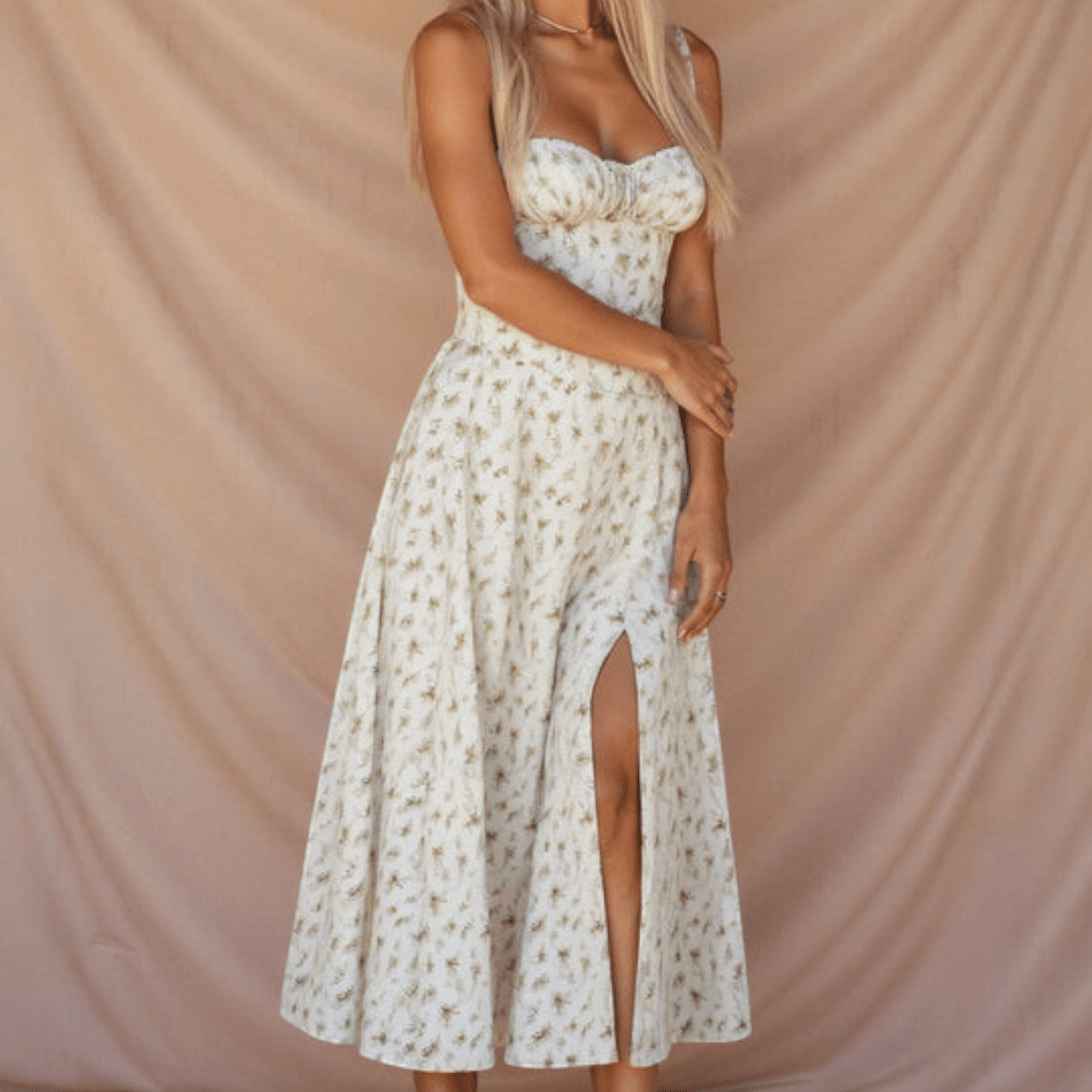 Anna - Women's Corset Midi Dress with Flattering Fit - Dress - White - Jones & Smith