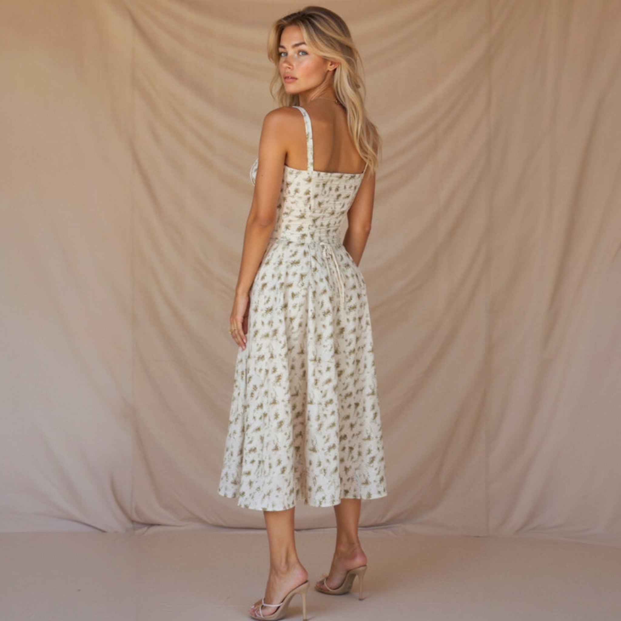 Anna - Women's Corset Midi Dress with Flattering Fit - Dress - White - Jones & Smith