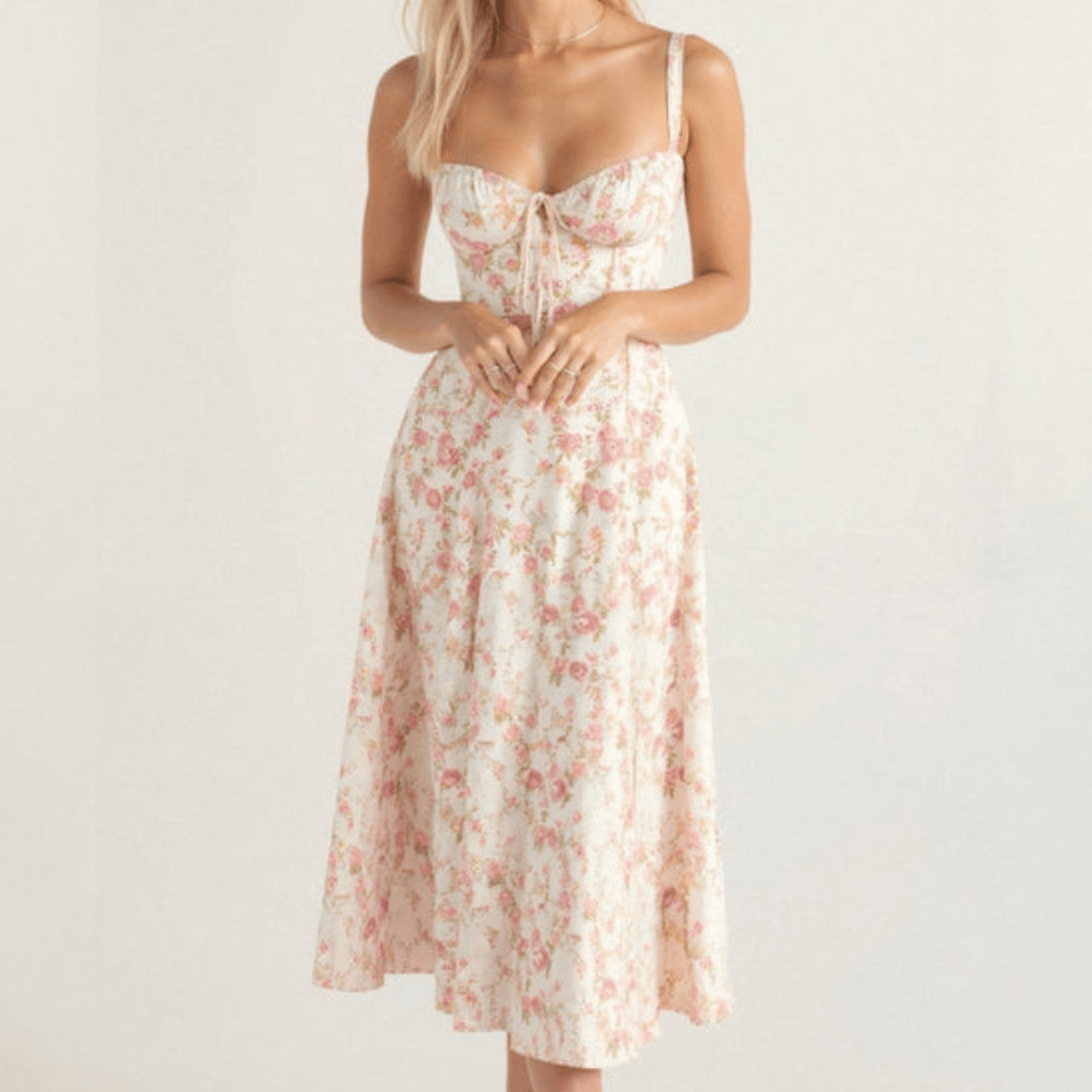 Anna - Women's Corset Midi Dress with Flattering Fit - Dress - Light Pink - Jones & Smith