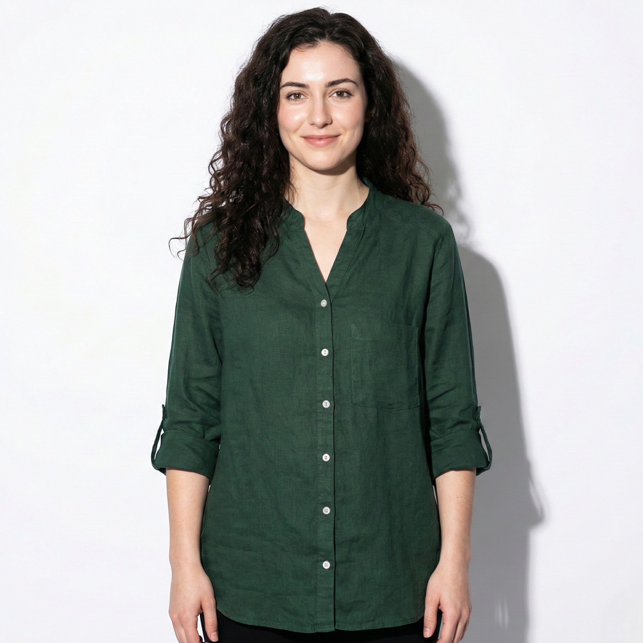 Annie - Women's Button - Down Shirt with V - Neckline - Shirts - Green - Jones & Smith