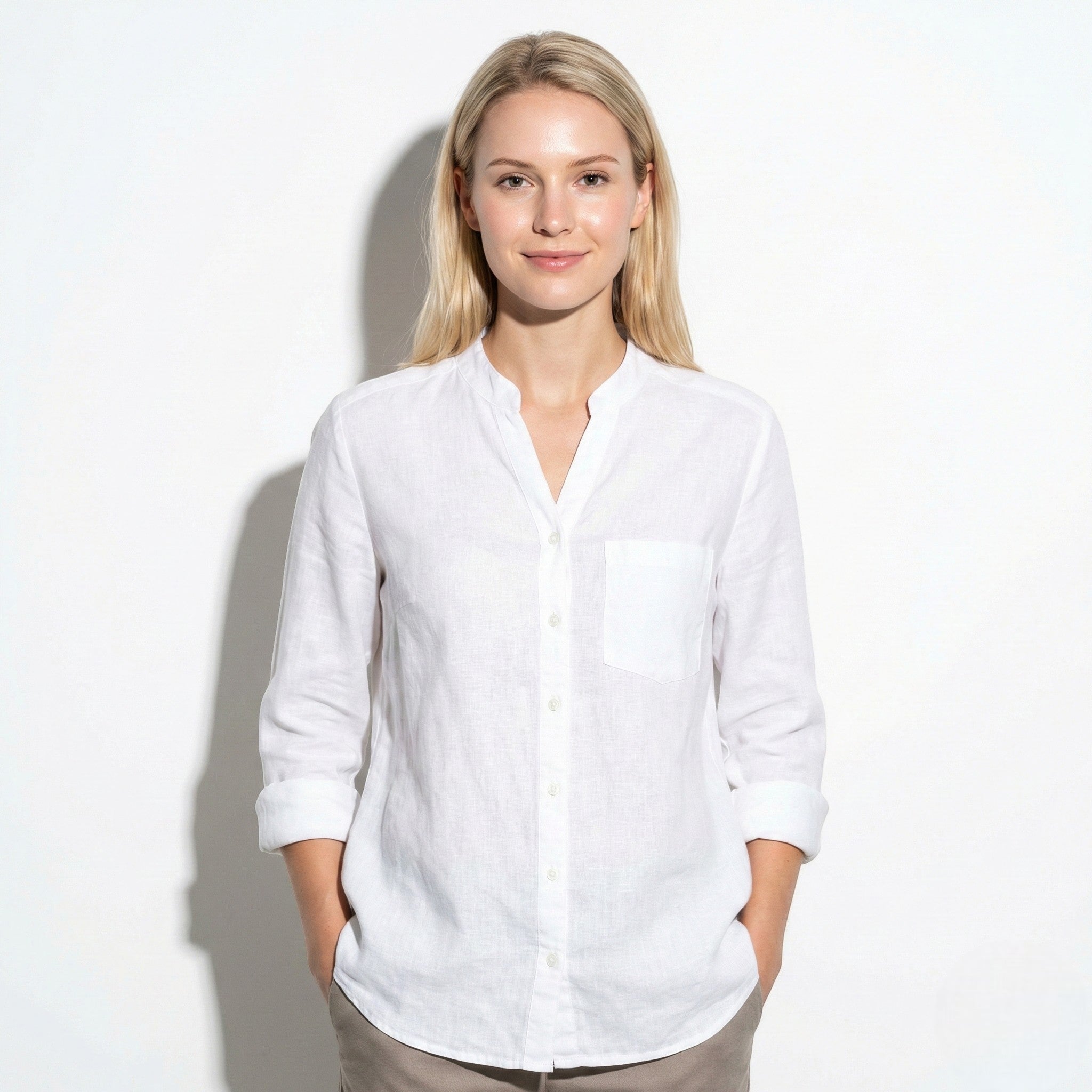 Annie - Women's Button - Down Shirt with V - Neckline - Shirts - White - Jones & Smith
