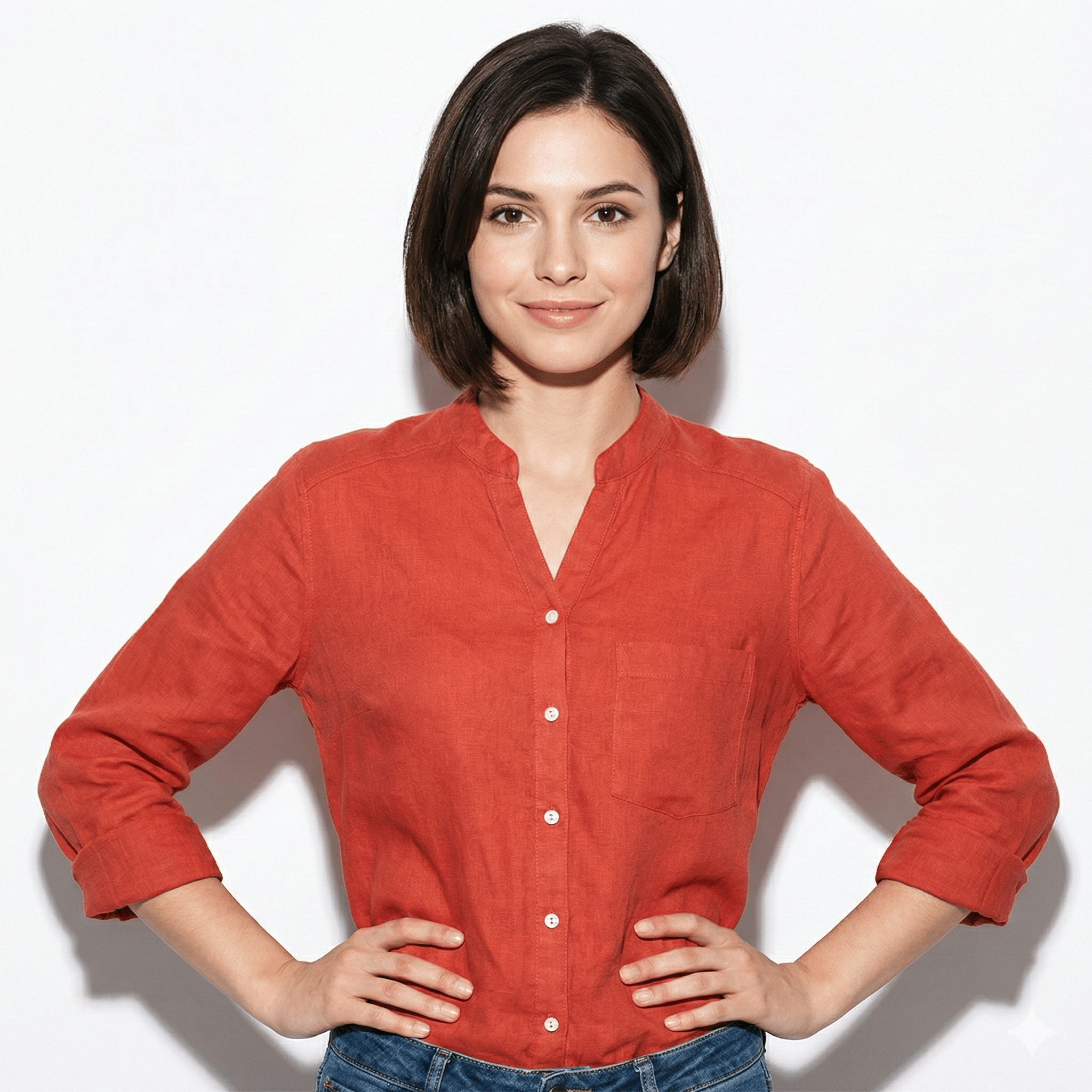 Annie - Women's Button - Down Shirt with V - Neckline - Shirts - Red - Jones & Smith