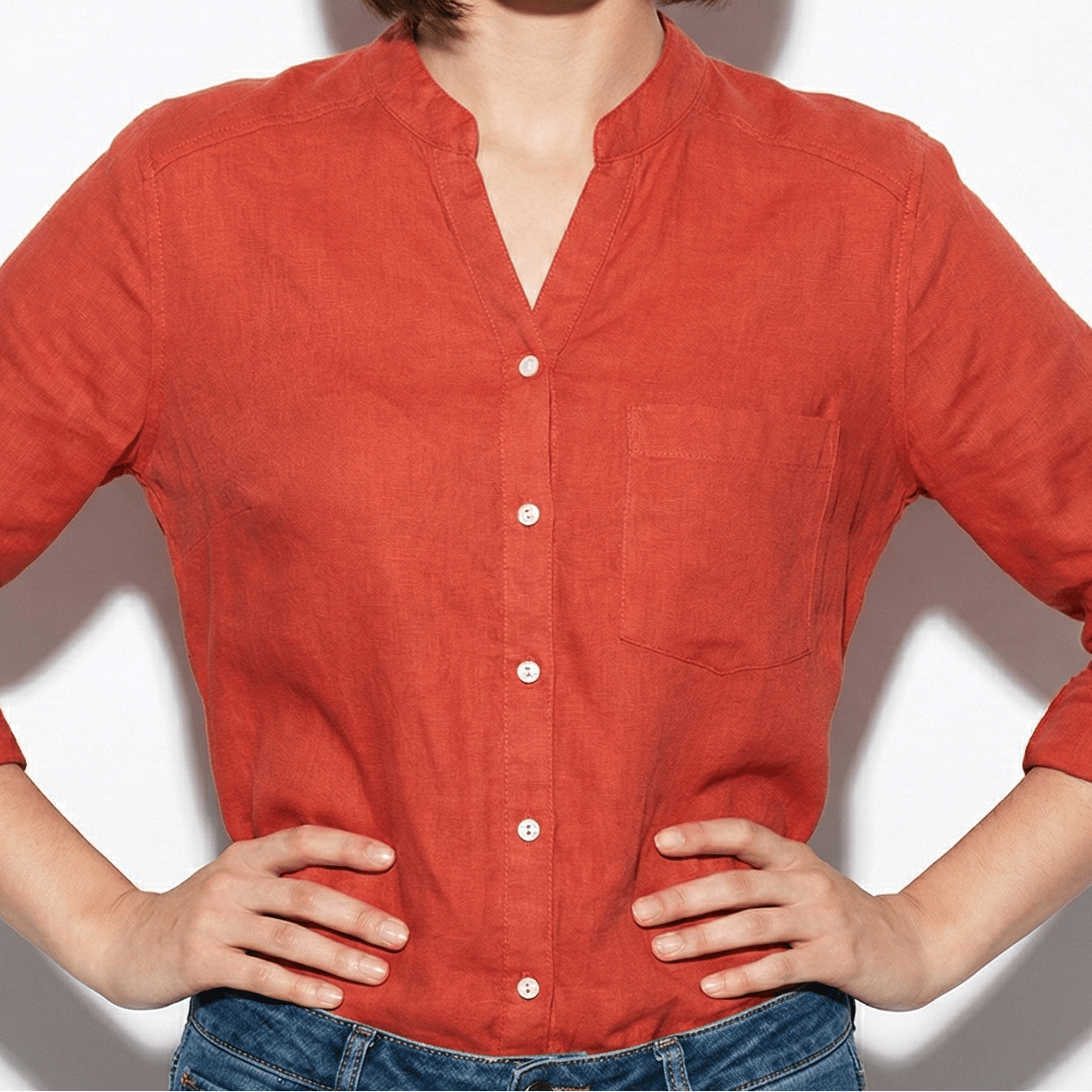 Annie - Women's Button - Down Shirt with V - Neckline - Shirts - Red - Jones & Smith