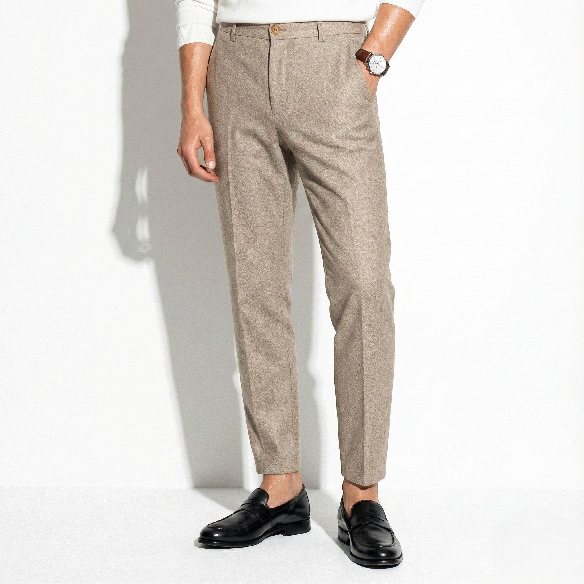 Anthony - Men's Classic Vintage Trousers with Comfortable Relaxed Fit - Pants - Beige - Jones & Smith