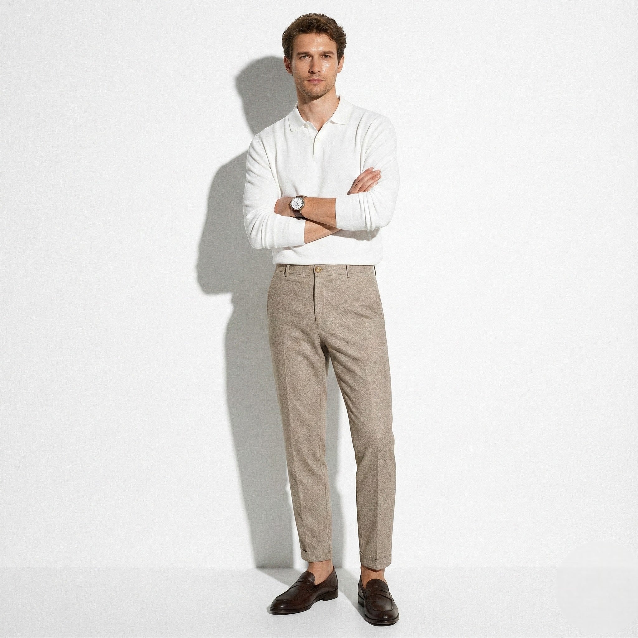 Anthony - Men's Classic Vintage Trousers with Comfortable Relaxed Fit - Pants - Beige - Jones & Smith