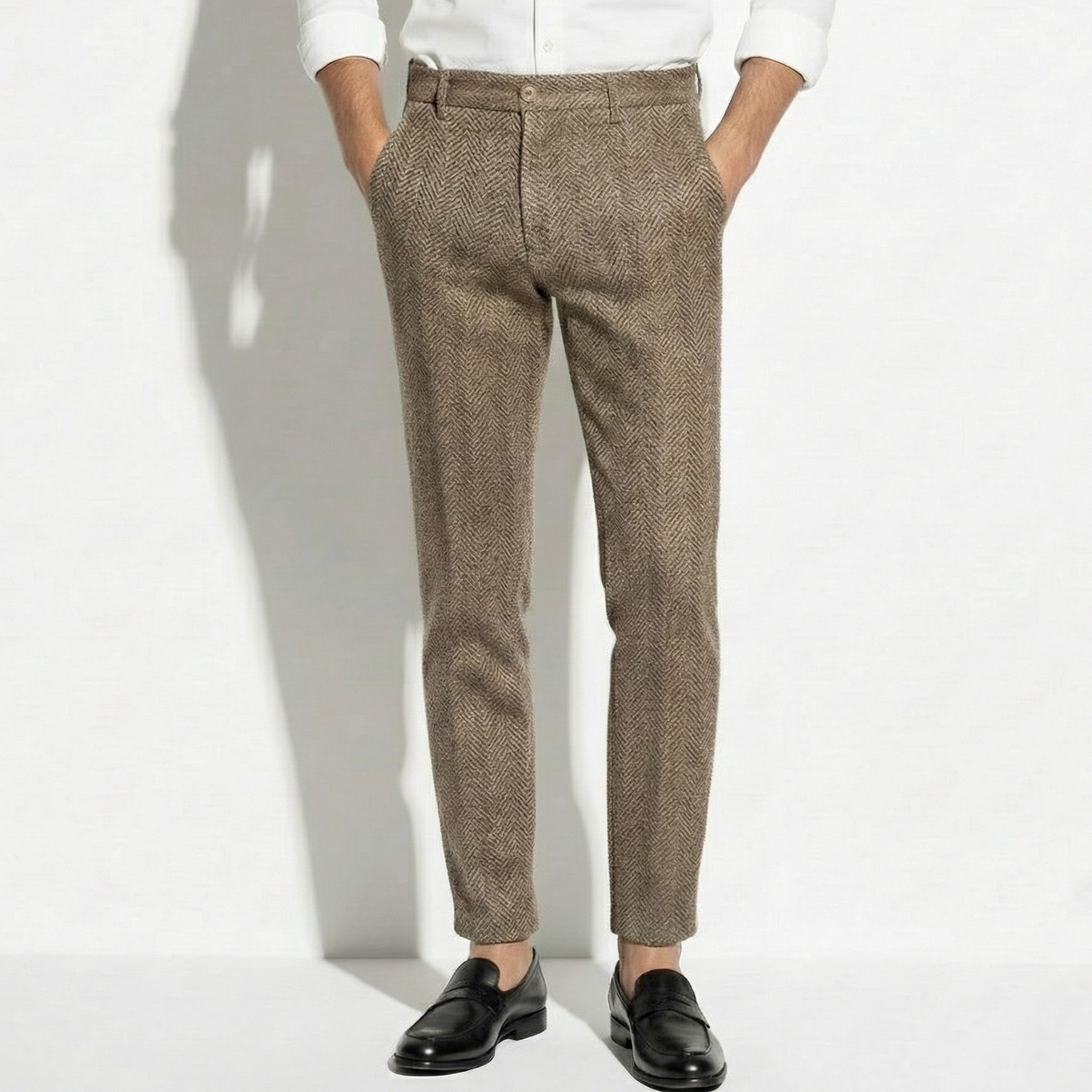 Anthony - Men's Classic Vintage Trousers with Comfortable Relaxed Fit - Pants - Brown - Jones & Smith