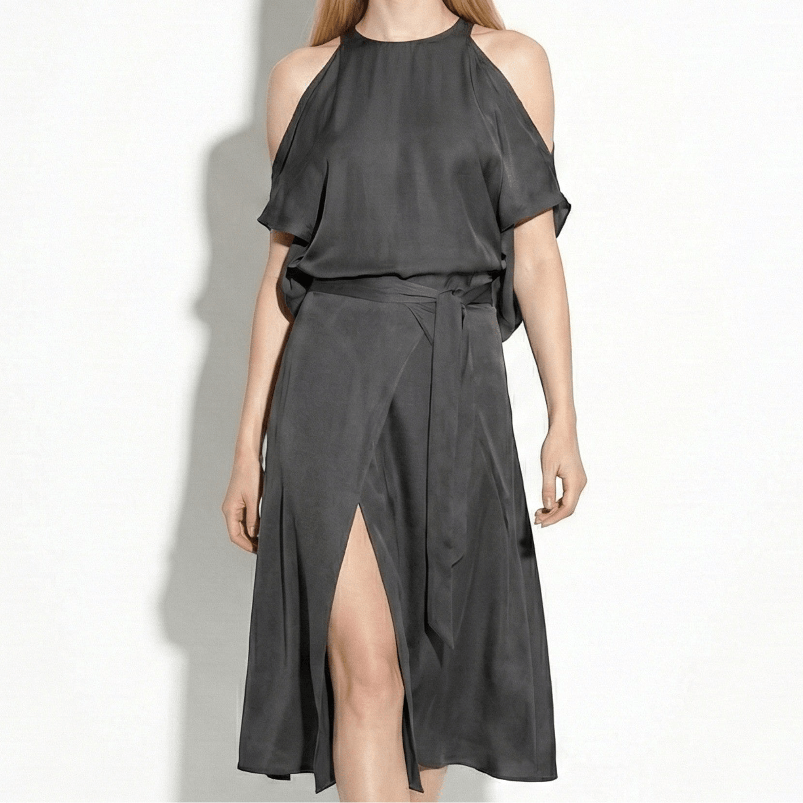 Arabella - Women's Halter Neck Midi Dress with Cutouts Sleeves - Women Dress - Black - Jones & Smith