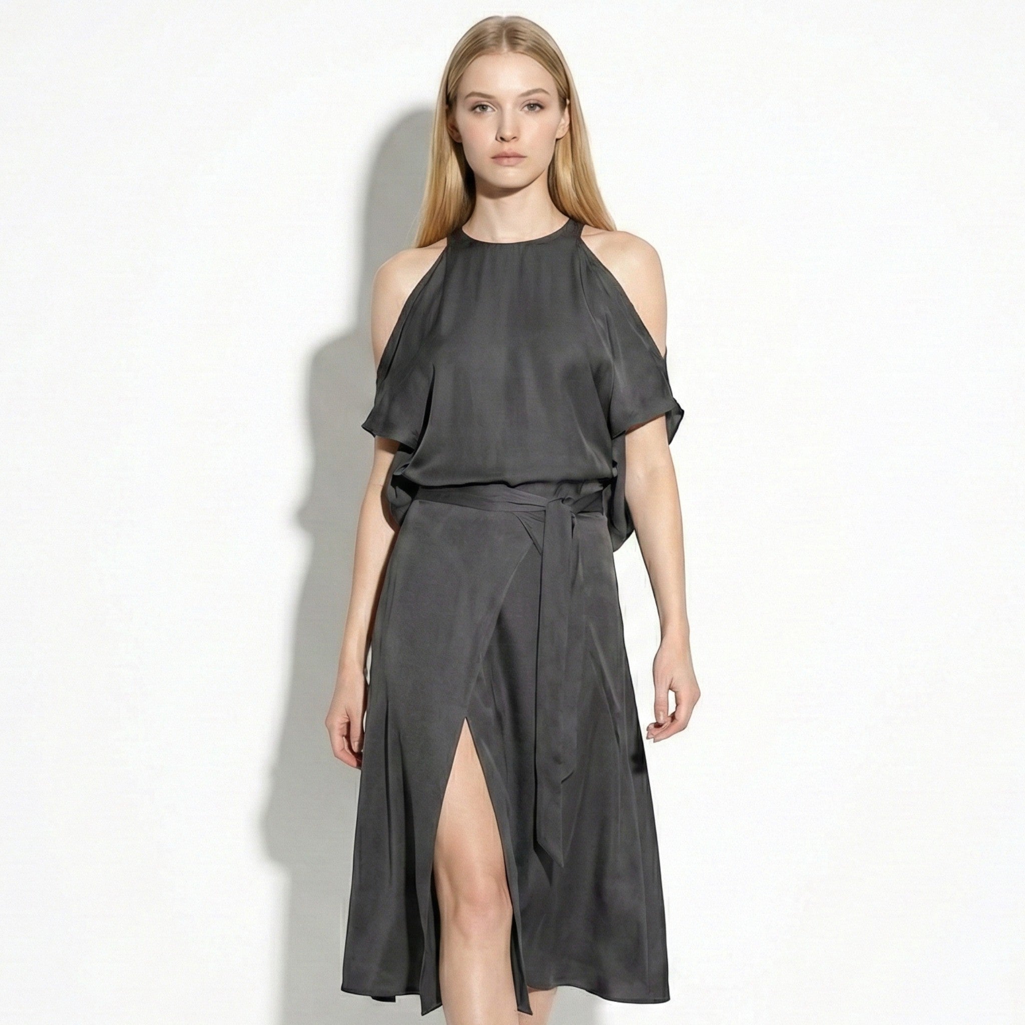 Arabella - Women's Halter Neck Midi Dress with Cutouts Sleeves - Women Dress - Black - Jones & Smith