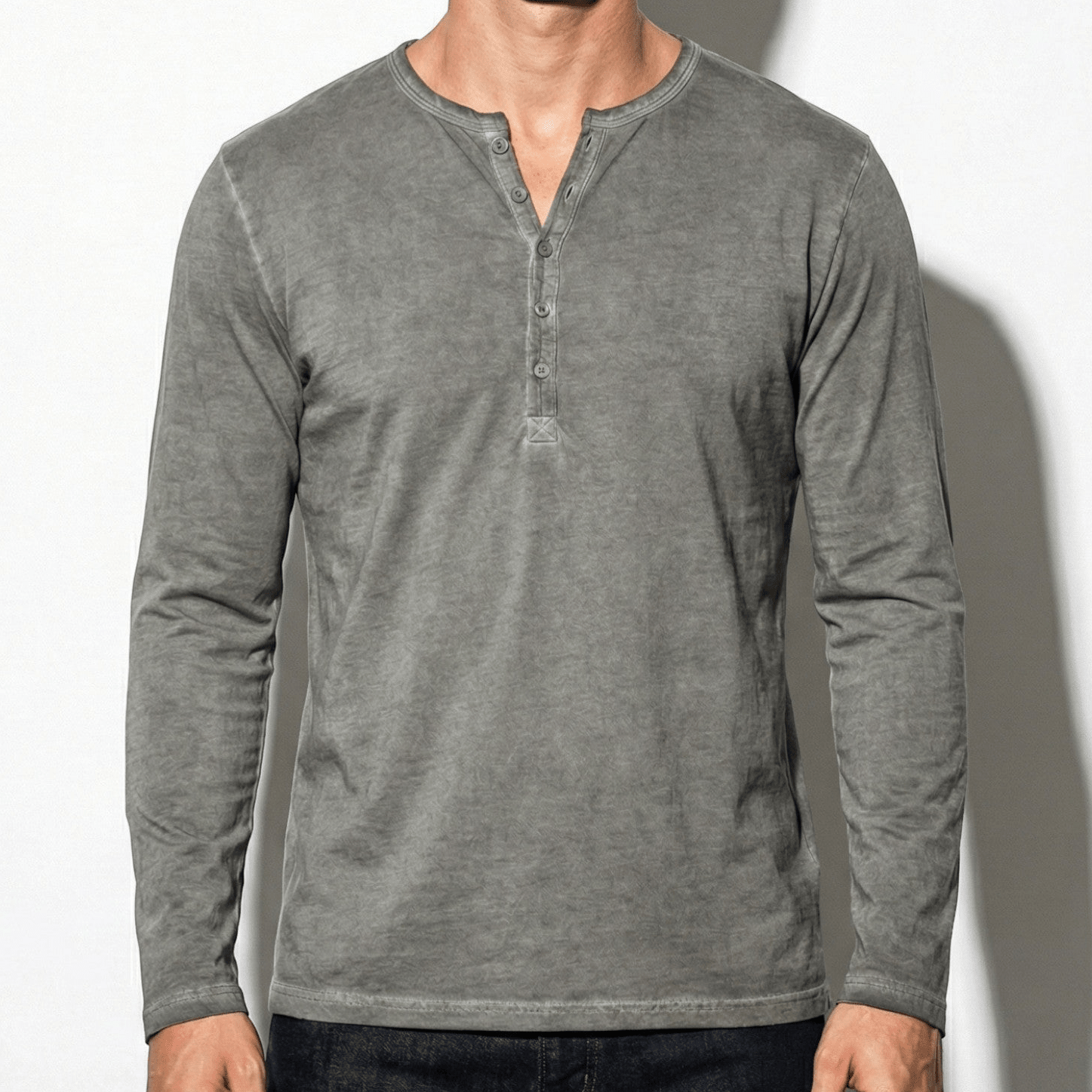 Archie - Men's Long Sleeve Henley Shirt with Button Placket - Henley Men - Light Grey - Jones & Smith