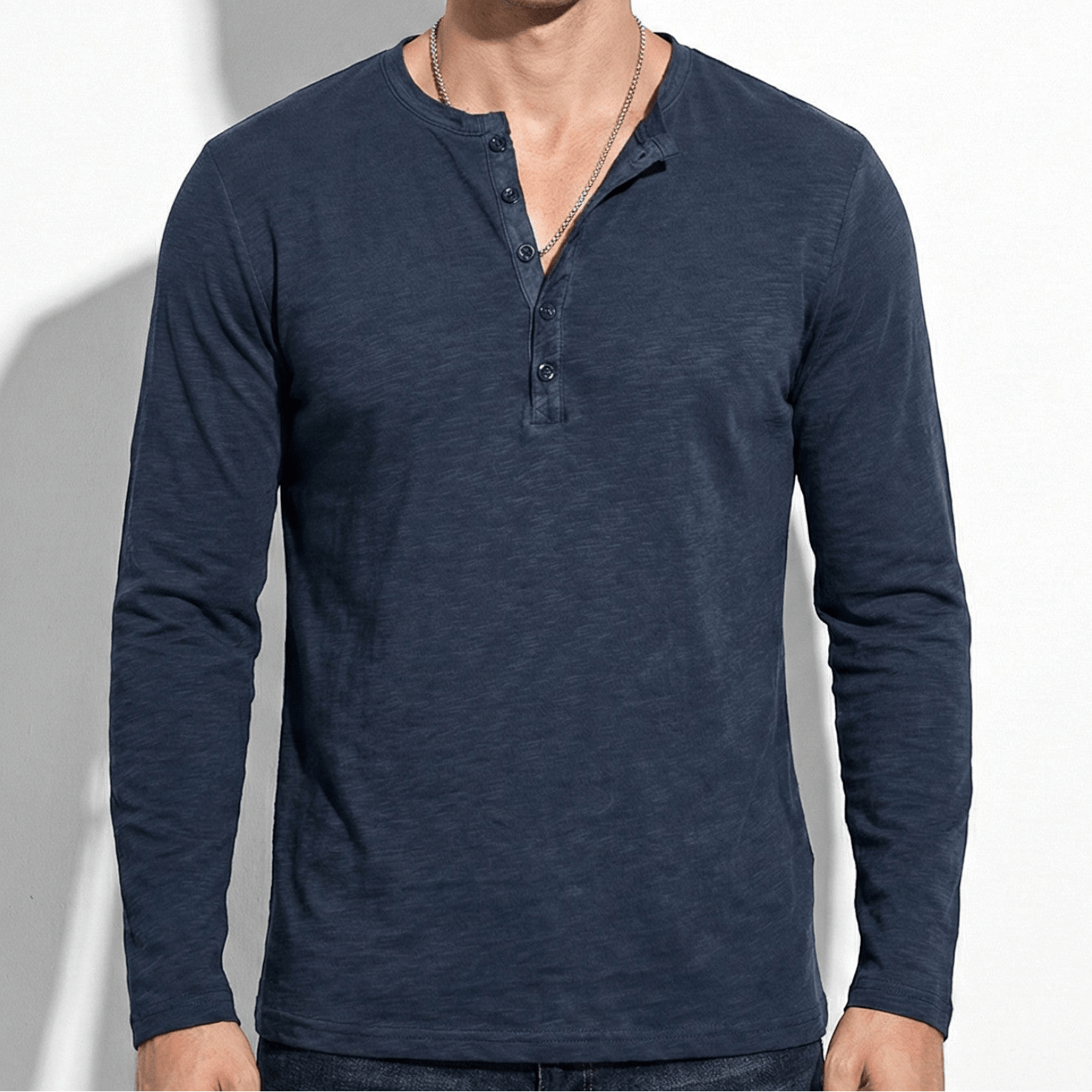 Archie - Men's Long Sleeve Henley Shirt with Button Placket - Henley Men - Blue - Jones & Smith