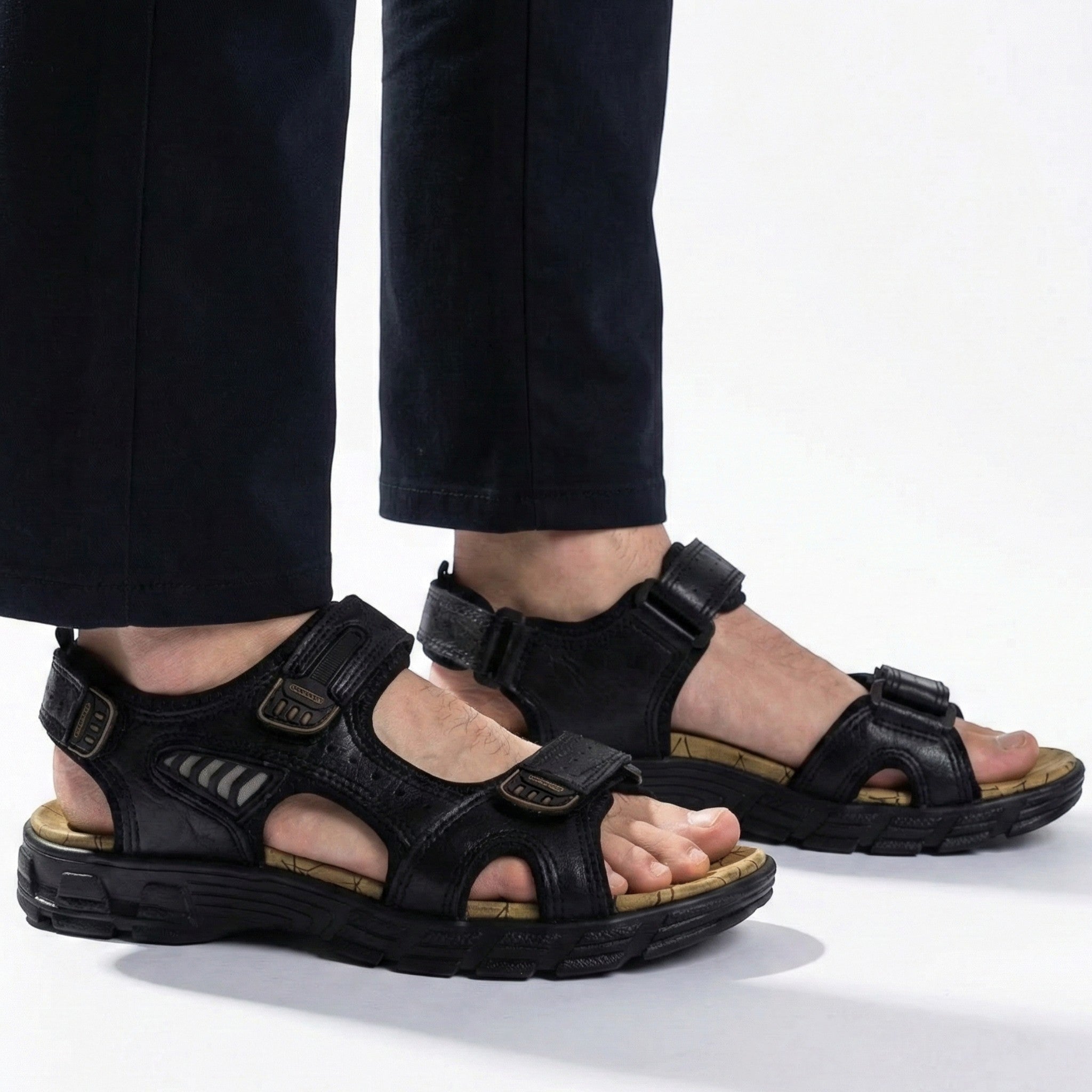 Arthur - Men's Adjustable Walking Sandals with Durable Straps - Sandals - Black - Jones & Smith