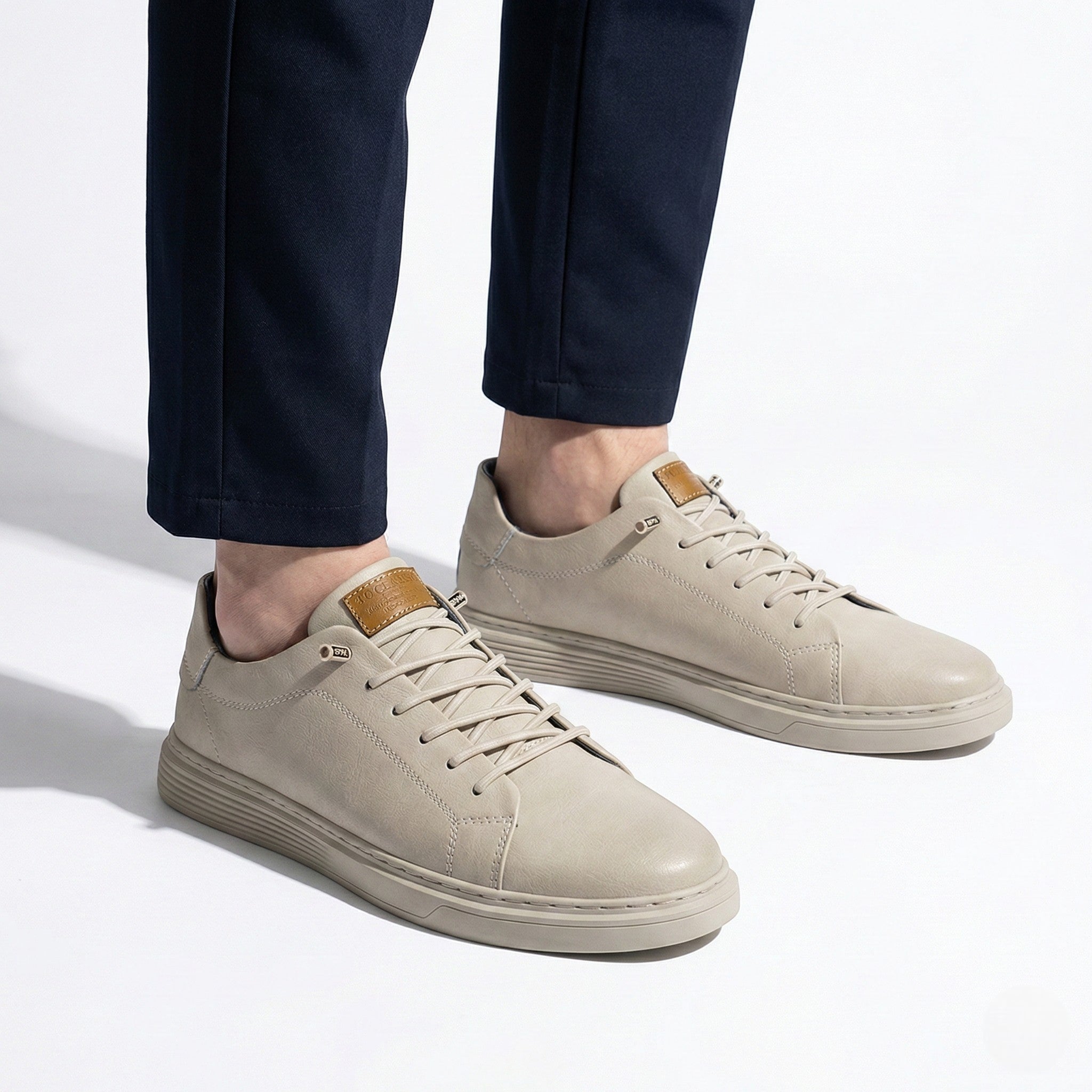 Arthur - Men's Casual Walking Sneakers with Textured Finish - Sneakers - White - Jones & Smith