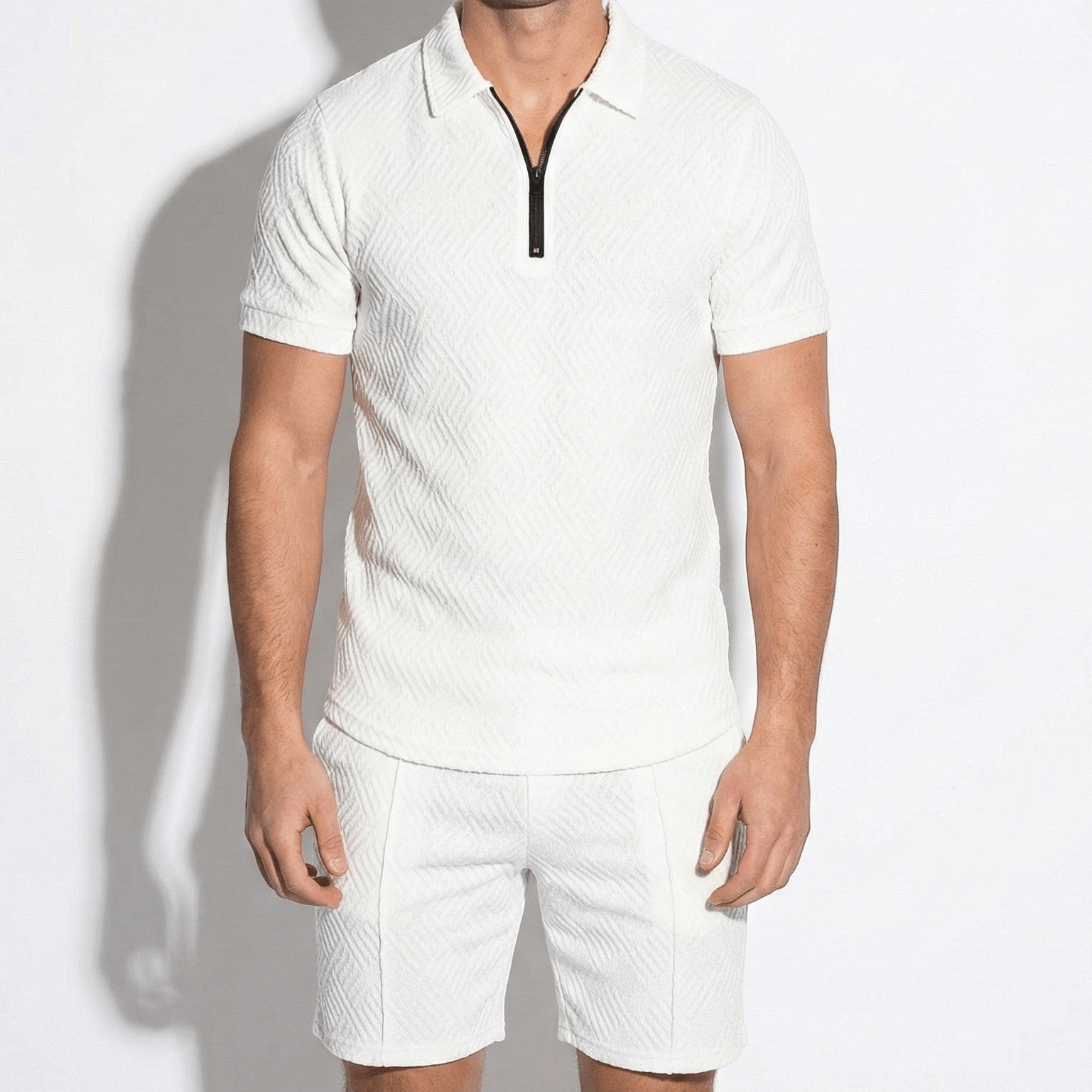 Arthur - Men's Quarter - Zip Polo Shirt and Shorts Set - Short set - White - Jones & Smith