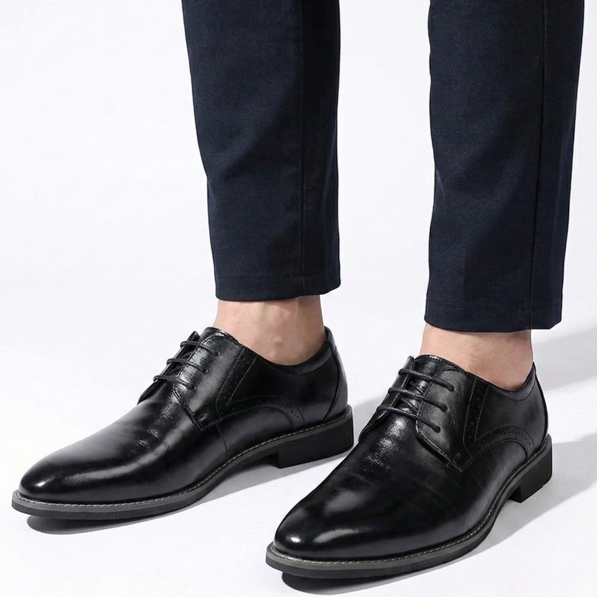 Arthur - Men's Refined Derby Shoes with Subtle Brogue Detailing - Schoenen heren - Black - Jones & Smith