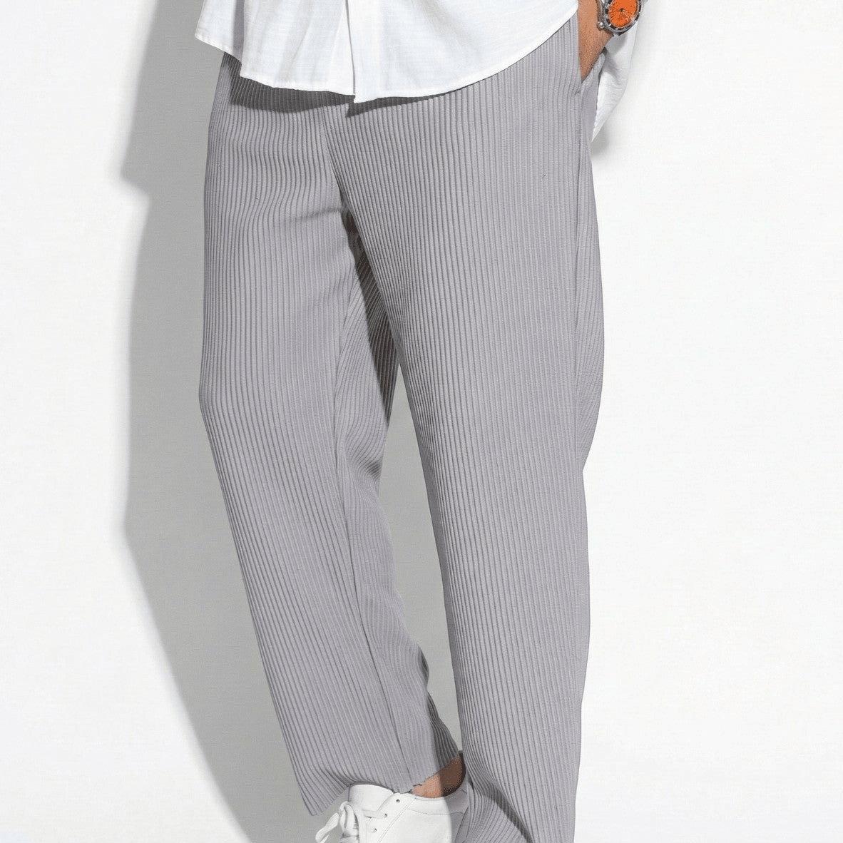 Arthur - Men's Relaxed Fit Pleated Trousers with Elastic Waist - Trouser - Grey - Jones & Smith