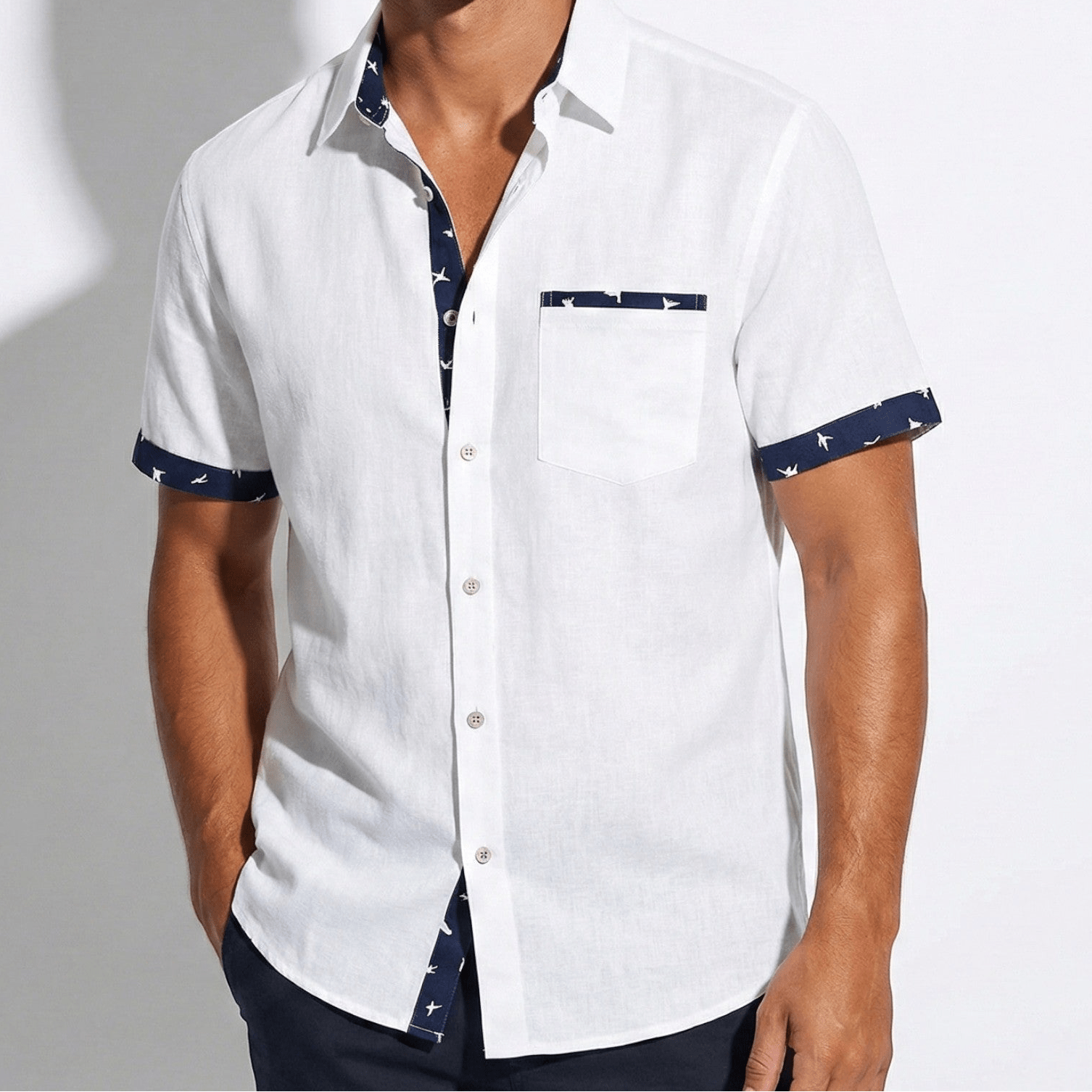 Arthur - Men's Short Sleeve Shirt with Contrast Trim - Men Shirt - White - Jones & Smith