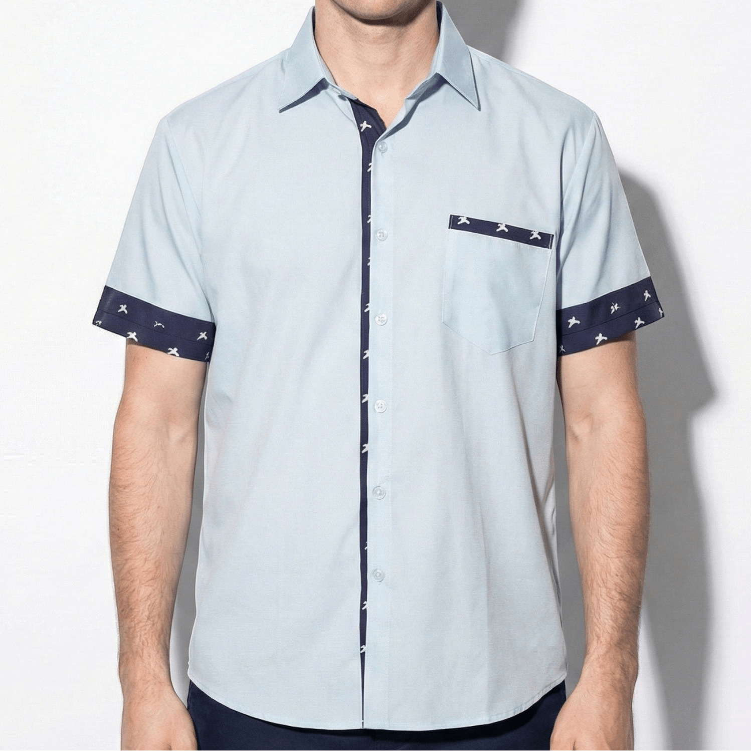 Arthur - Men's Short Sleeve Shirt with Contrast Trim - Men Shirt - Blue - Jones & Smith