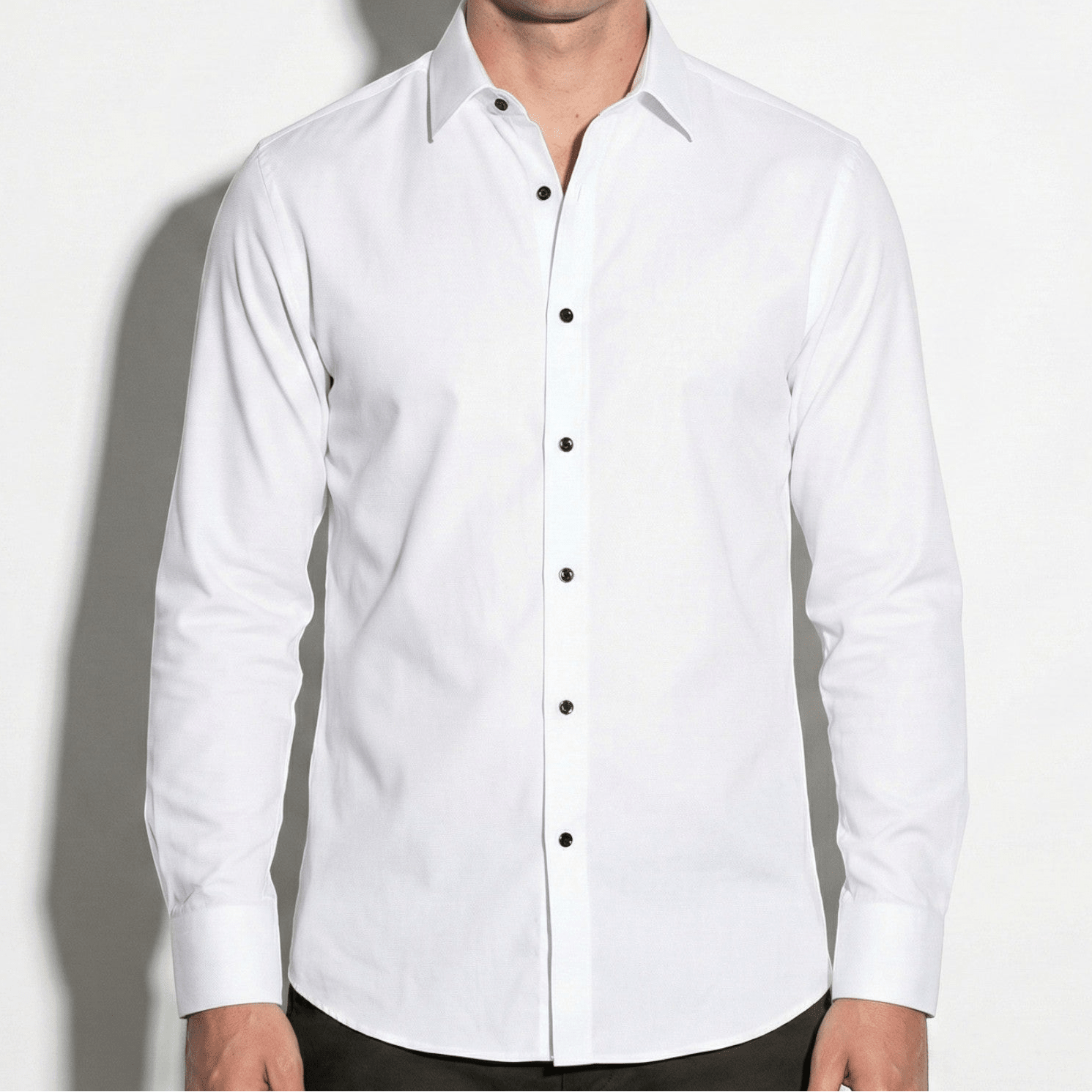Arthur - Men's Slim Fit Shirt with Contrast Buttons - Long Sleeve Polo Shirt - White - Jones & Smith