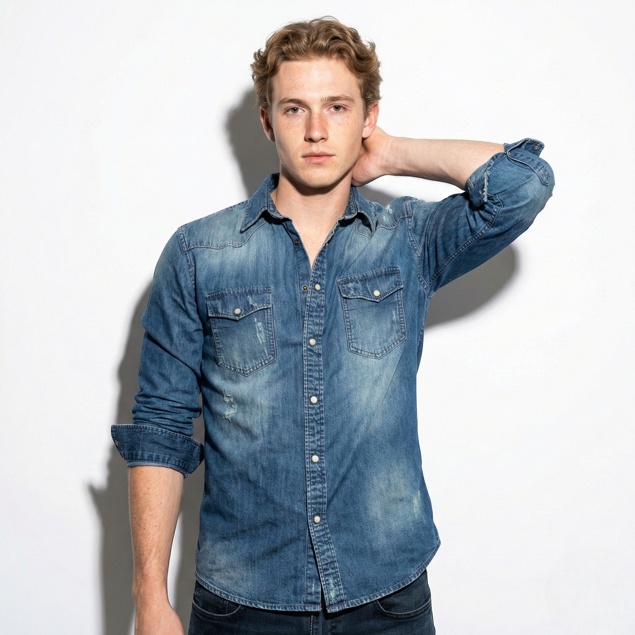 Arthur - Men's Slim Fit Western Denim Shirt - Denim Shirt - Dark Blue - Jones & Smith