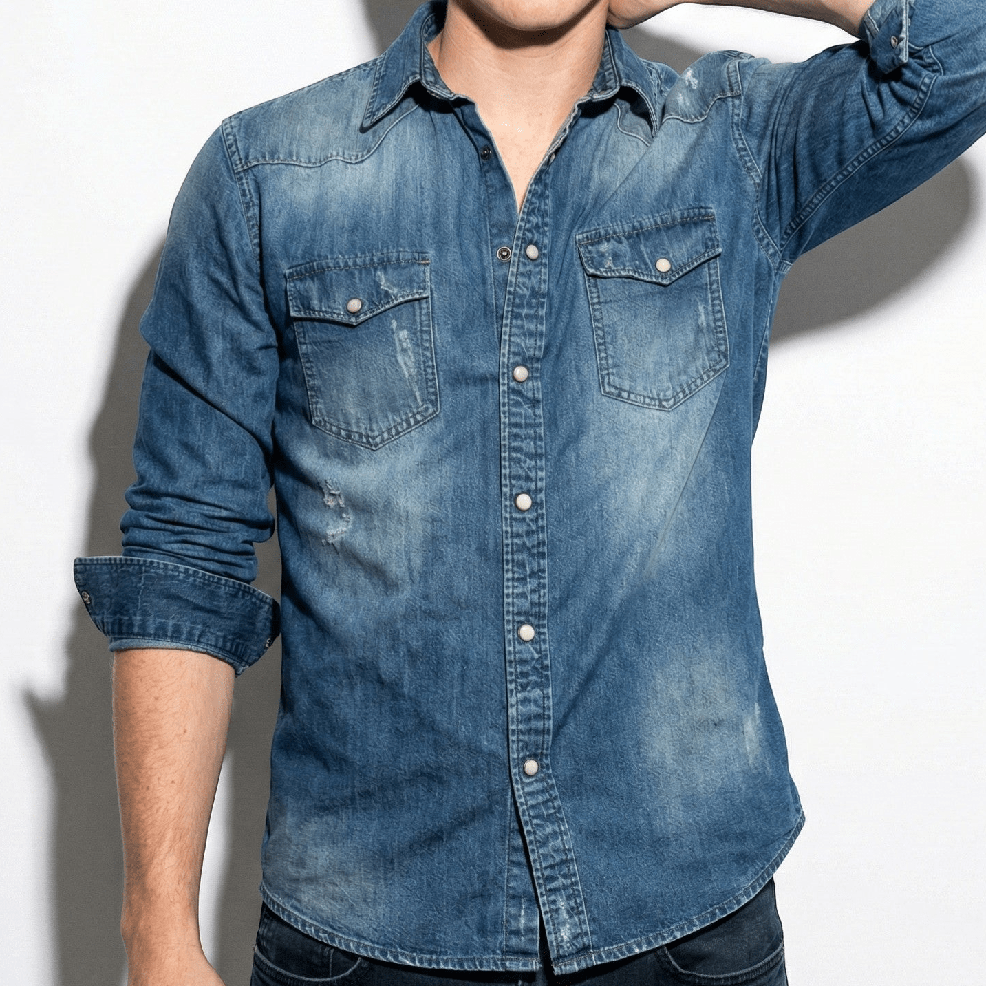 Arthur - Men's Slim Fit Western Denim Shirt - Denim Shirt - Dark Blue - Jones & Smith