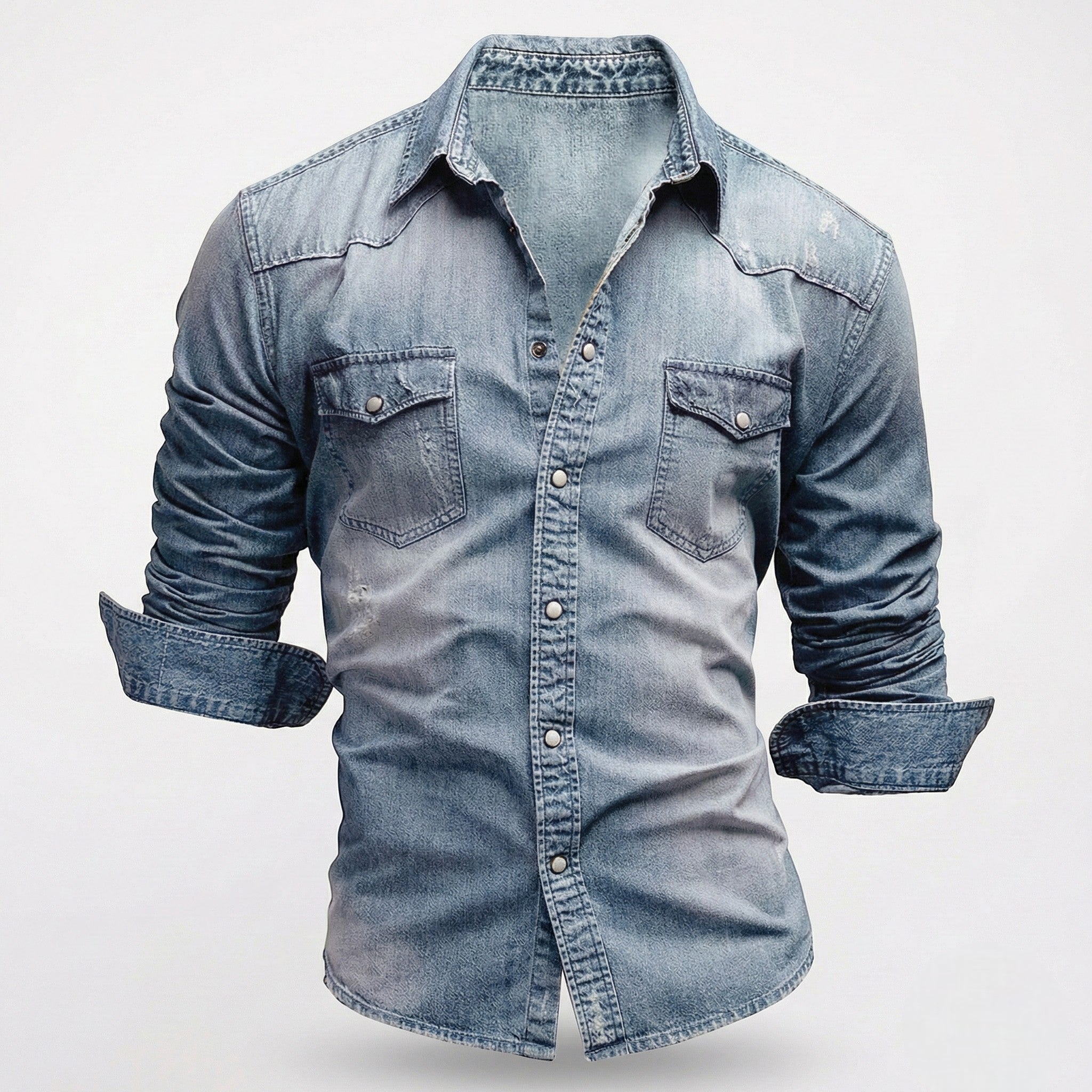 Arthur - Men's Slim Fit Western Denim Shirt - Denim Shirt - Light Blue - Jones & Smith