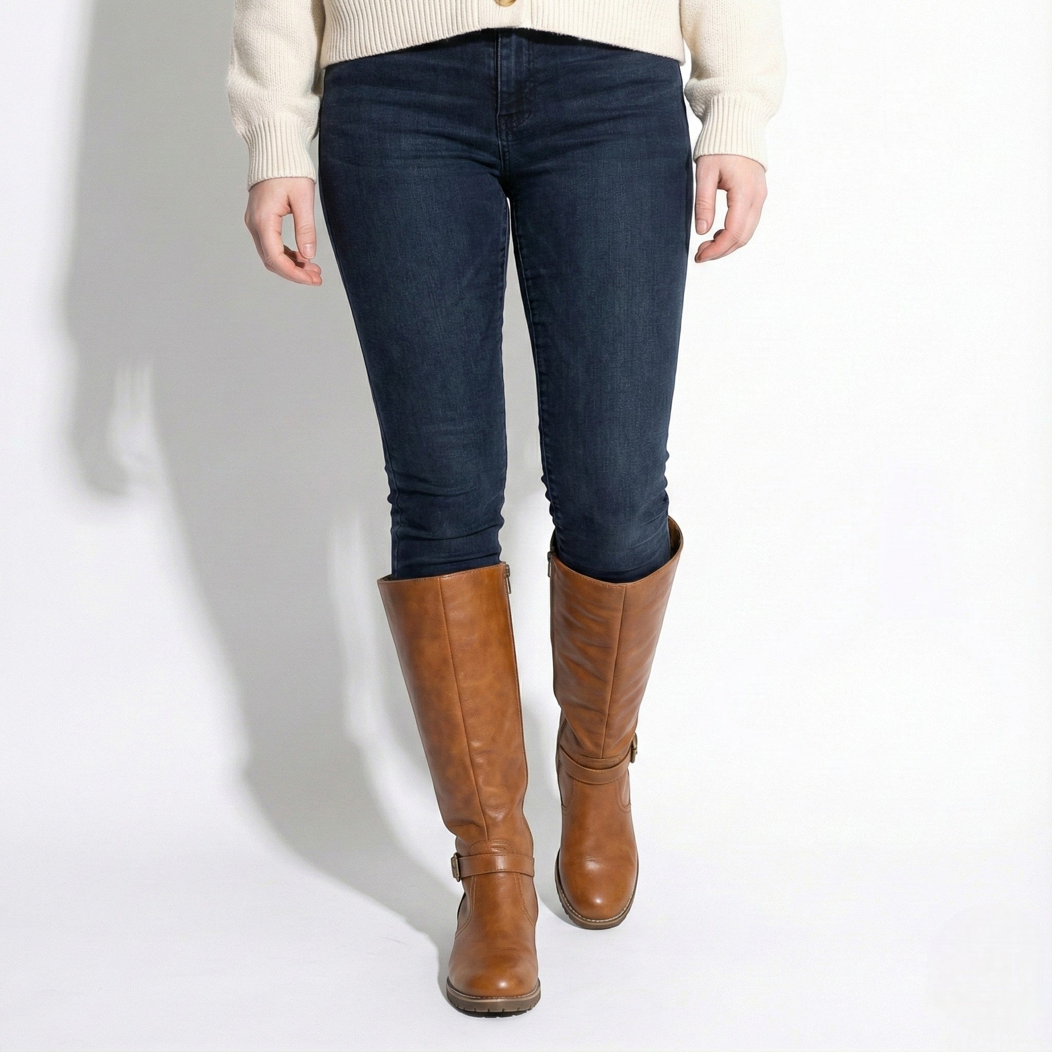 Aurela – Women’s Leather Supportive Knee - High Boots - Leather Boots - Light Brown - Jones & Smith