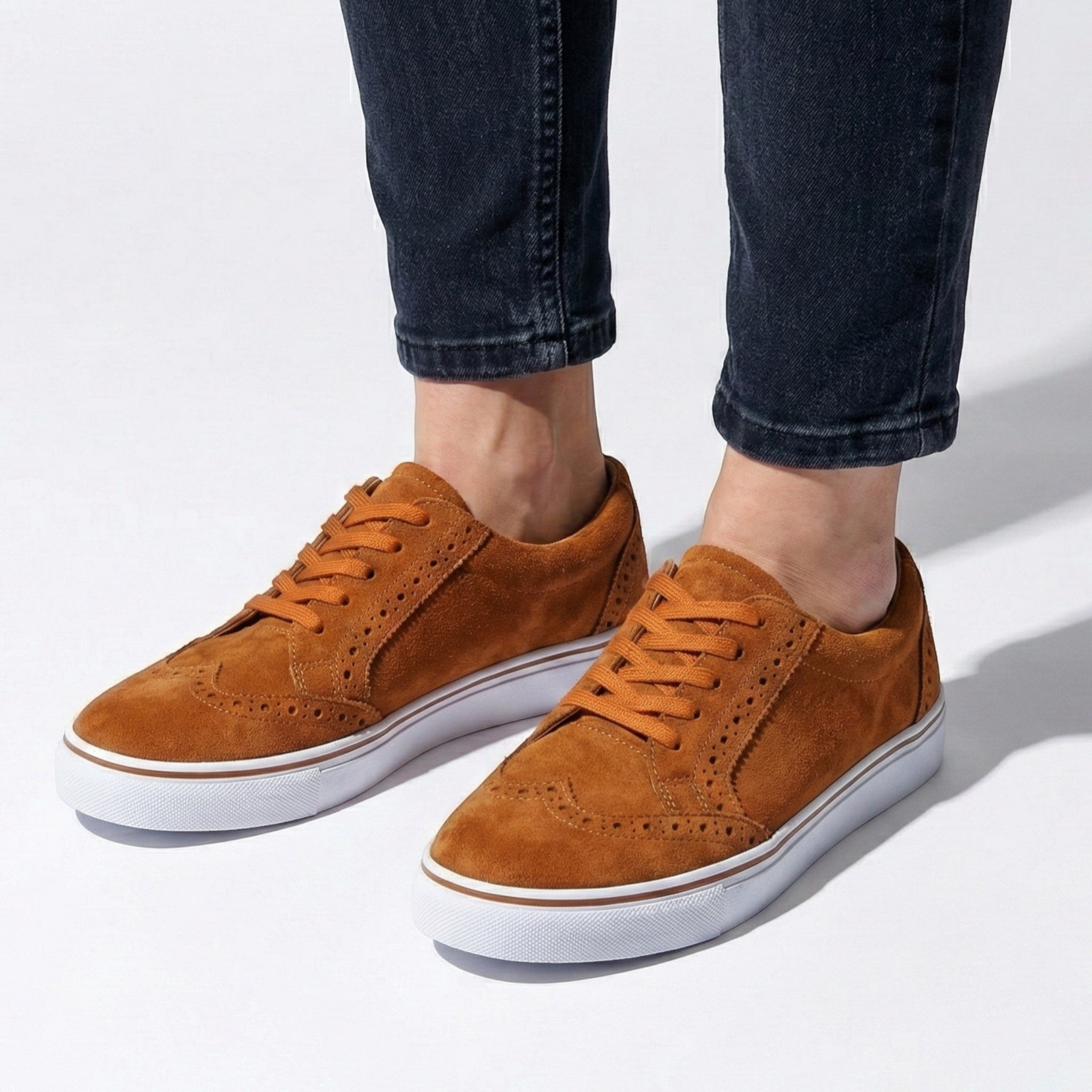 Ava - Women’s Lace - Up Trainers with Brogue Detail - Shoes - Brown - Jones & Smith