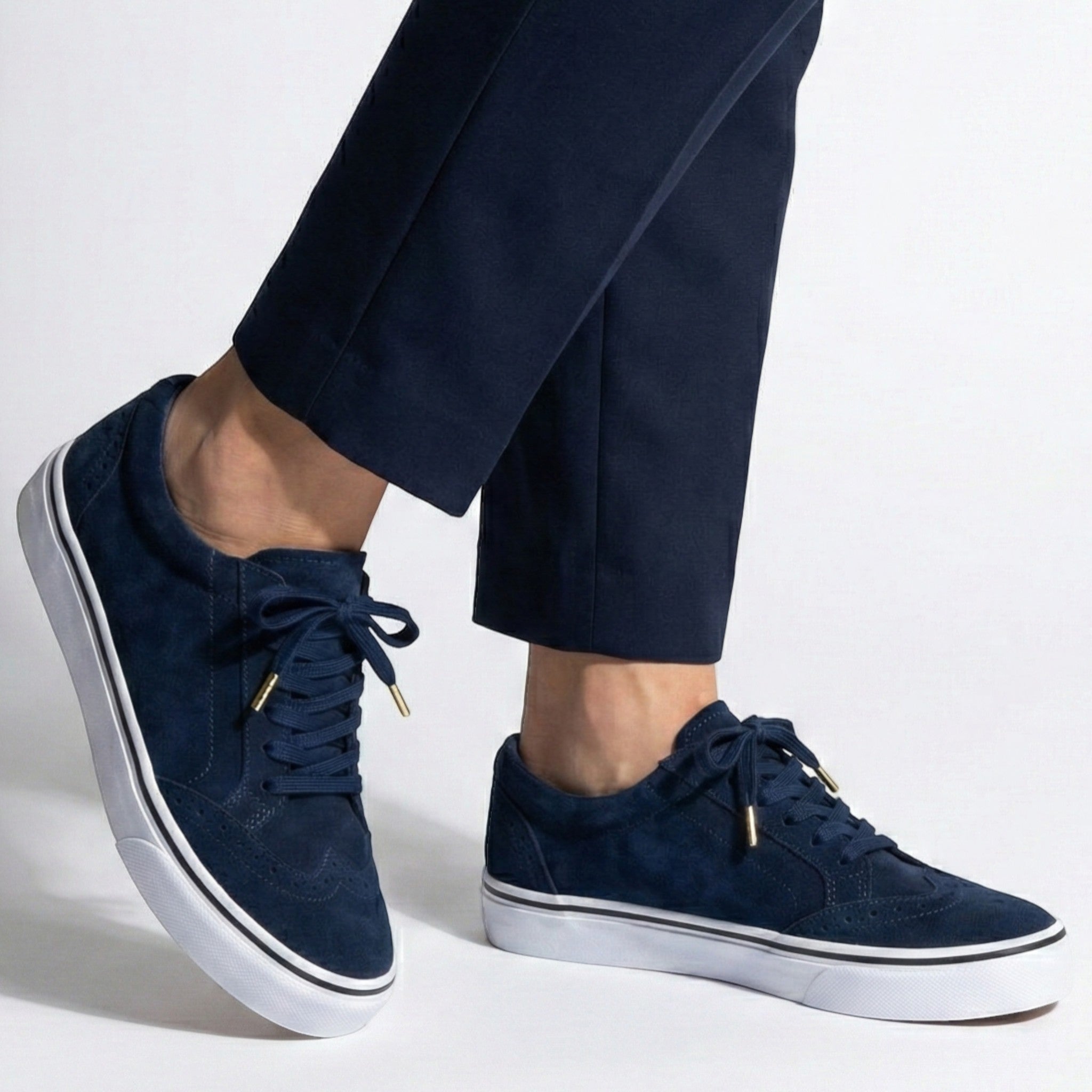 Ava - Women’s Lace - Up Trainers with Brogue Detail - Shoes - Blue - Jones & Smith