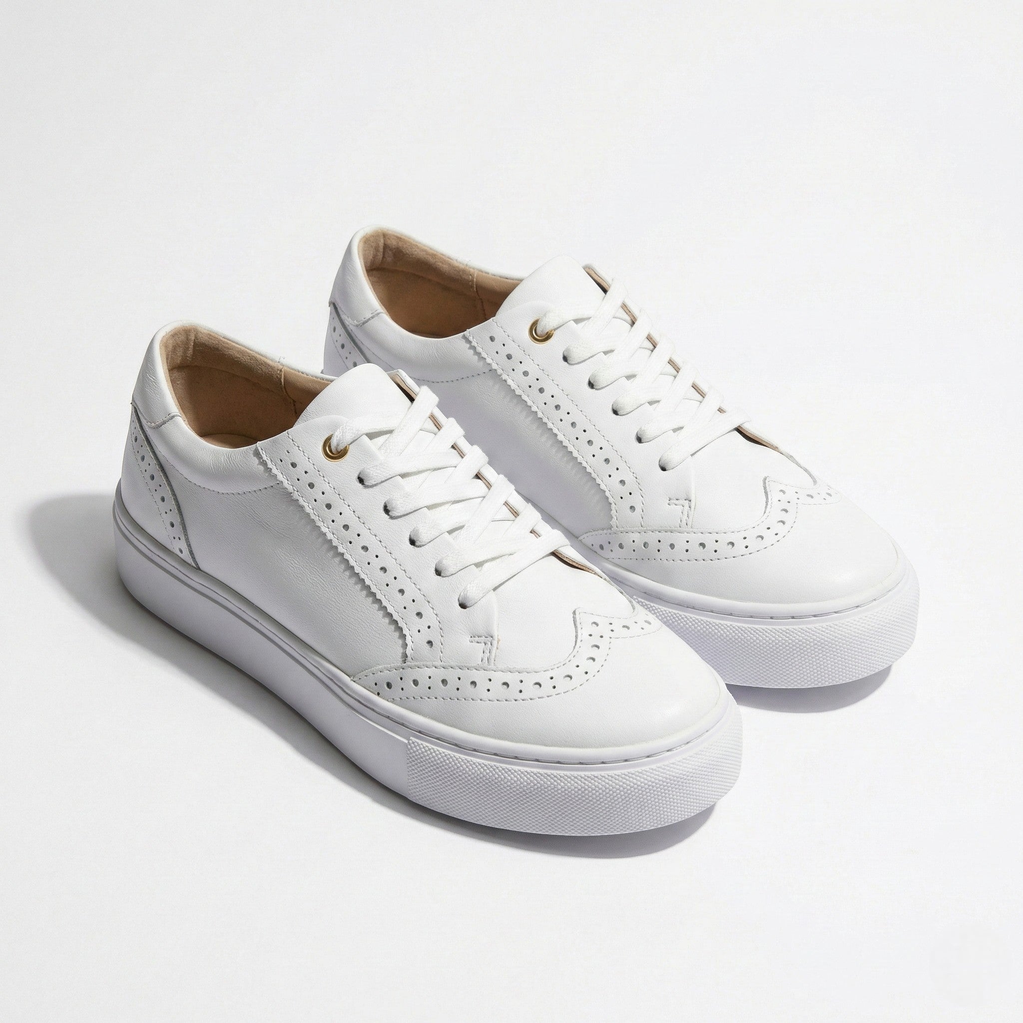Ava - Women’s Lace - Up Trainers with Brogue Detail - Shoes - White - Jones & Smith
