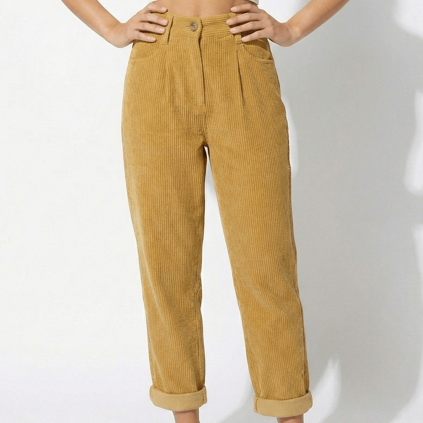 Beatrice - Women's High Waisted Corduroy Trousers - Trouser - Yellow - Jones & Smith