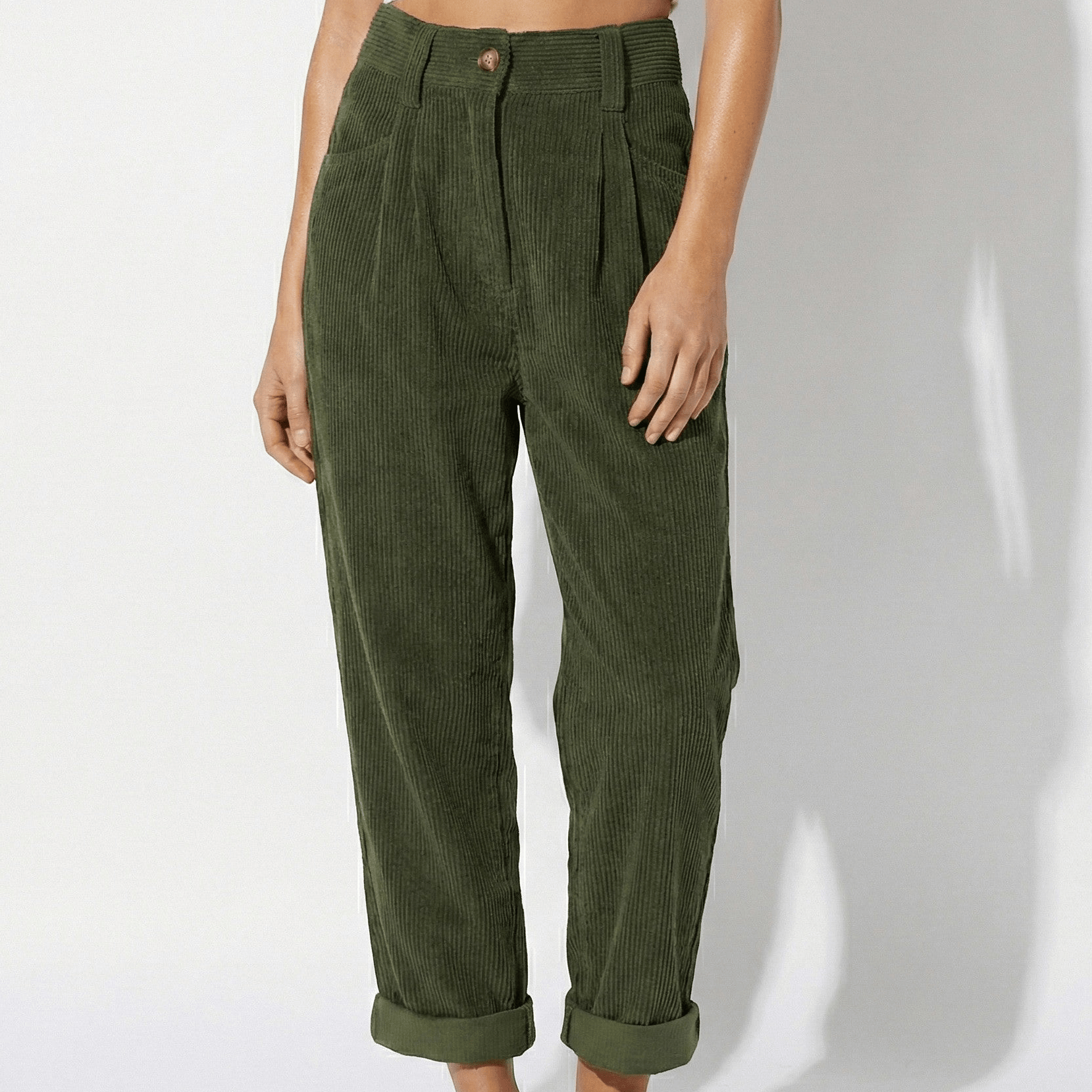 Beatrice - Women's High Waisted Corduroy Trousers - Trouser - Green - Jones & Smith