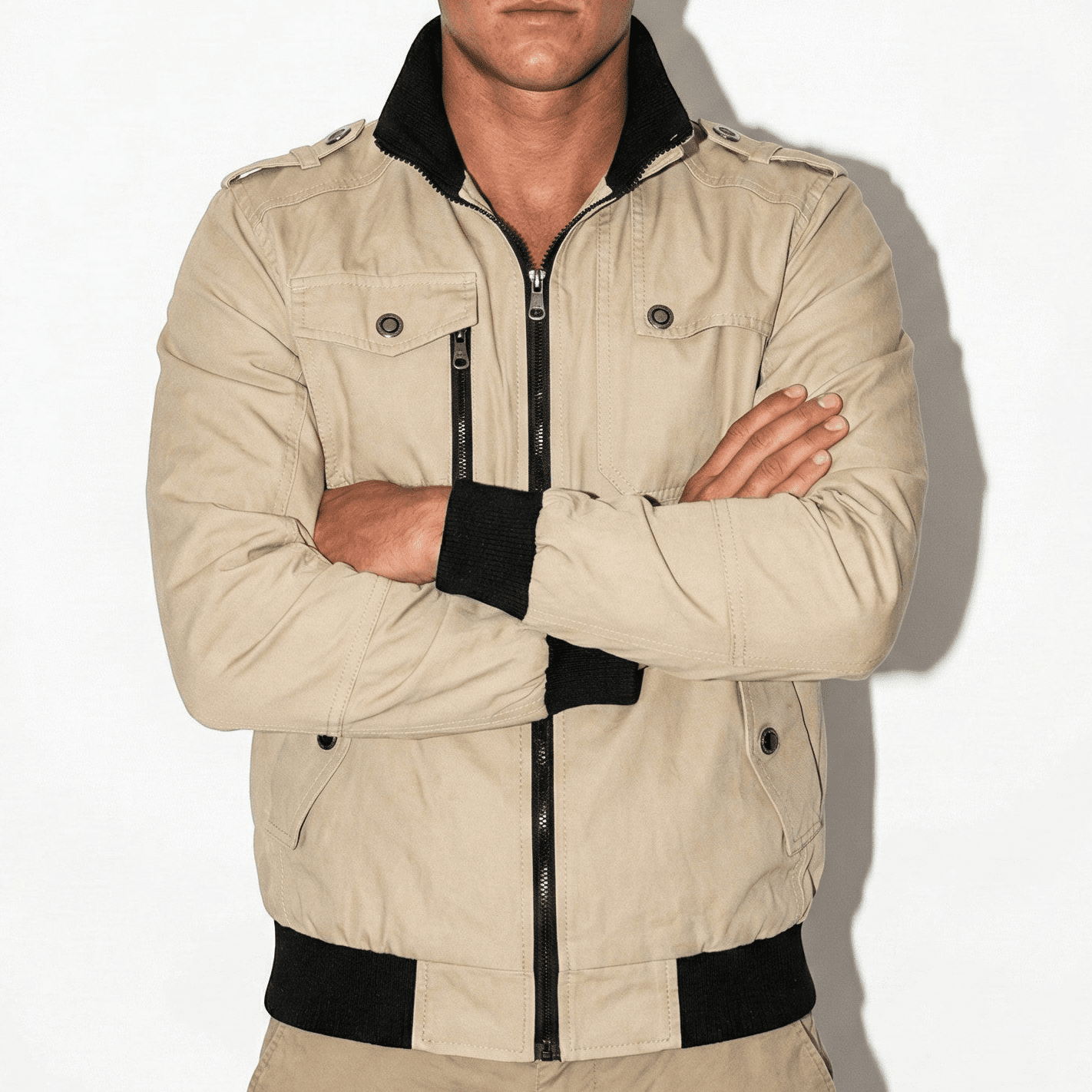 Benjamin - Men's Casual Zip - Up Jacket with Multiple Pockets - Jackets & Coats - Khaki - Jones & Smith