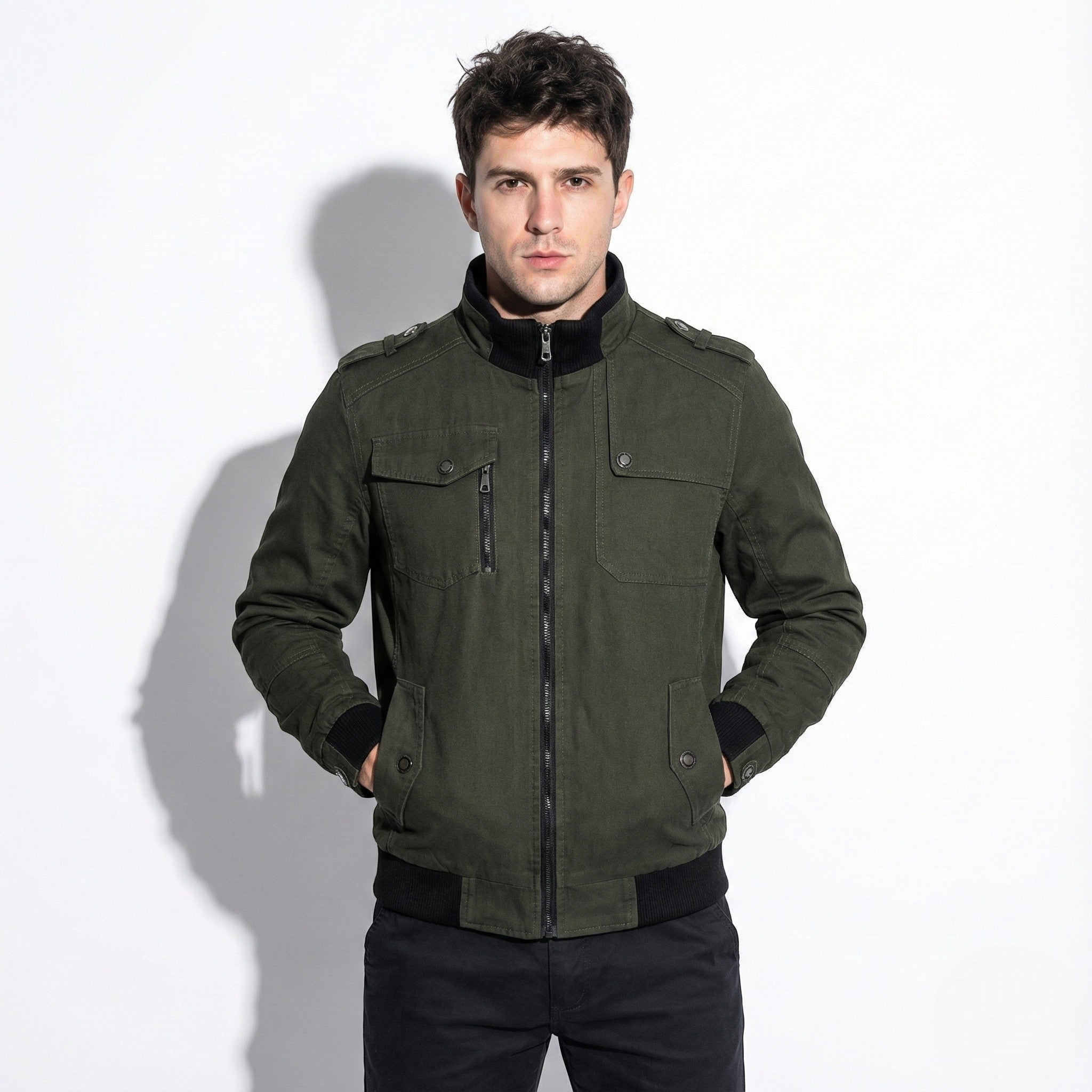 Benjamin - Men's Casual Zip - Up Jacket with Multiple Pockets - Jackets & Coats - Army Green - Jones & Smith