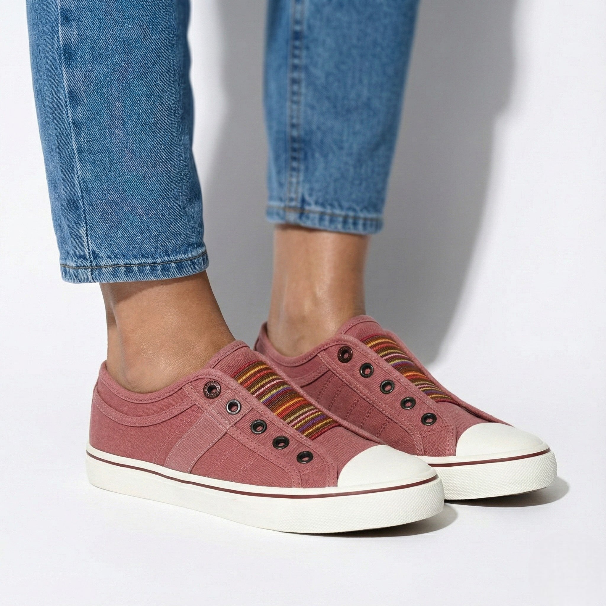 Bethany - Women’s Canvas Slip - On Round Toe Sneakers - Shoes - Red - Jones & Smith