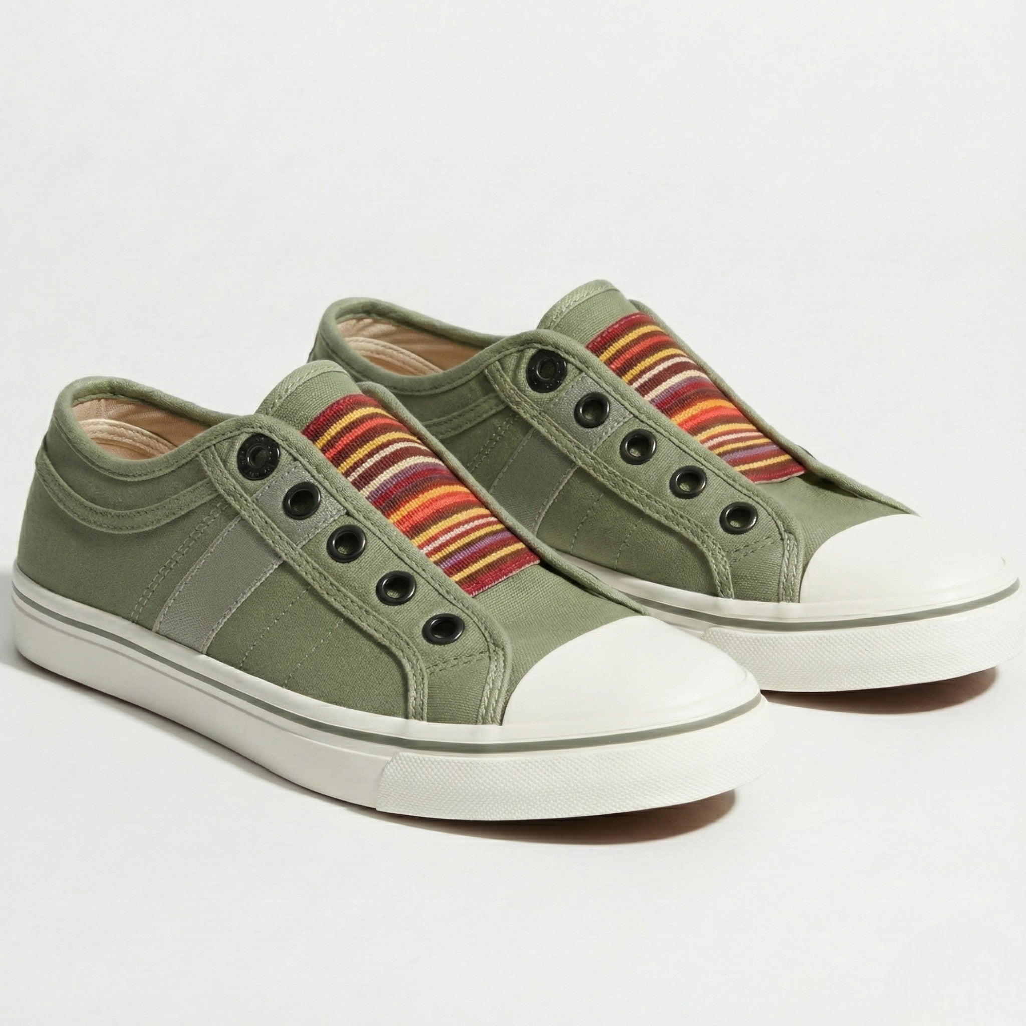 Bethany - Women’s Canvas Slip - On Round Toe Sneakers - Shoes - Green - Jones & Smith