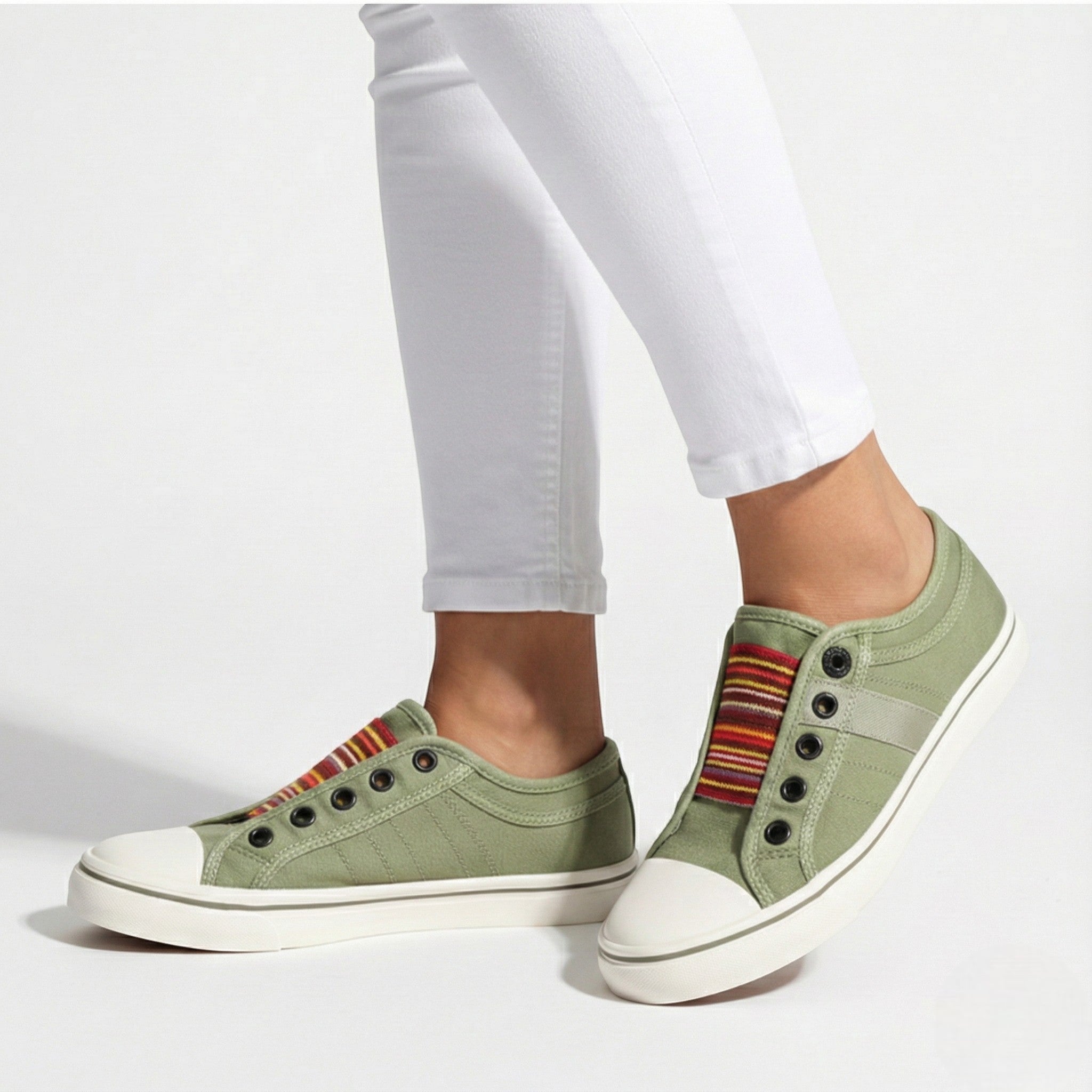 Bethany - Women’s Canvas Slip - On Round Toe Sneakers - Shoes - Green - Jones & Smith