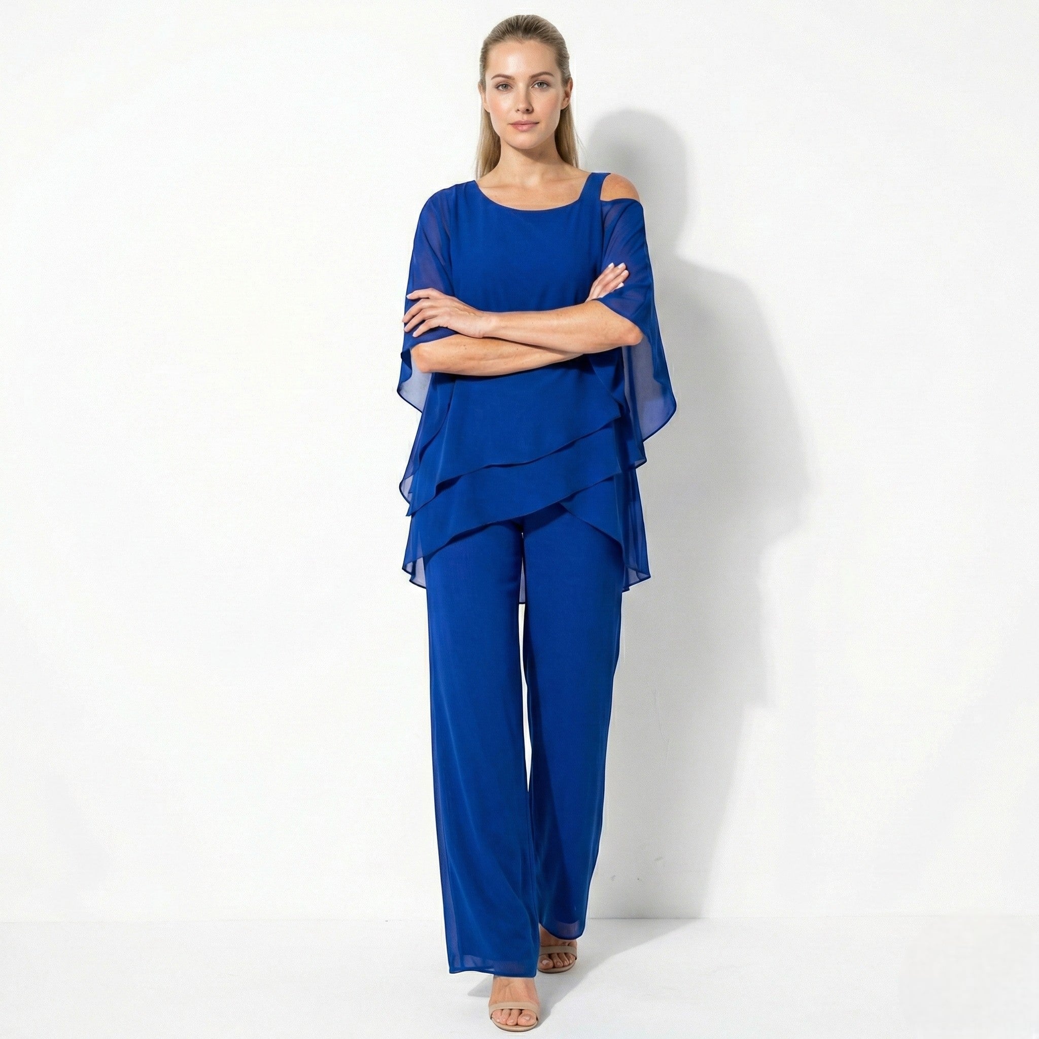 Bianca - Women's 2 - Piece Trouser Set with Layered Sleeves - Set - Blue - Jones & Smith