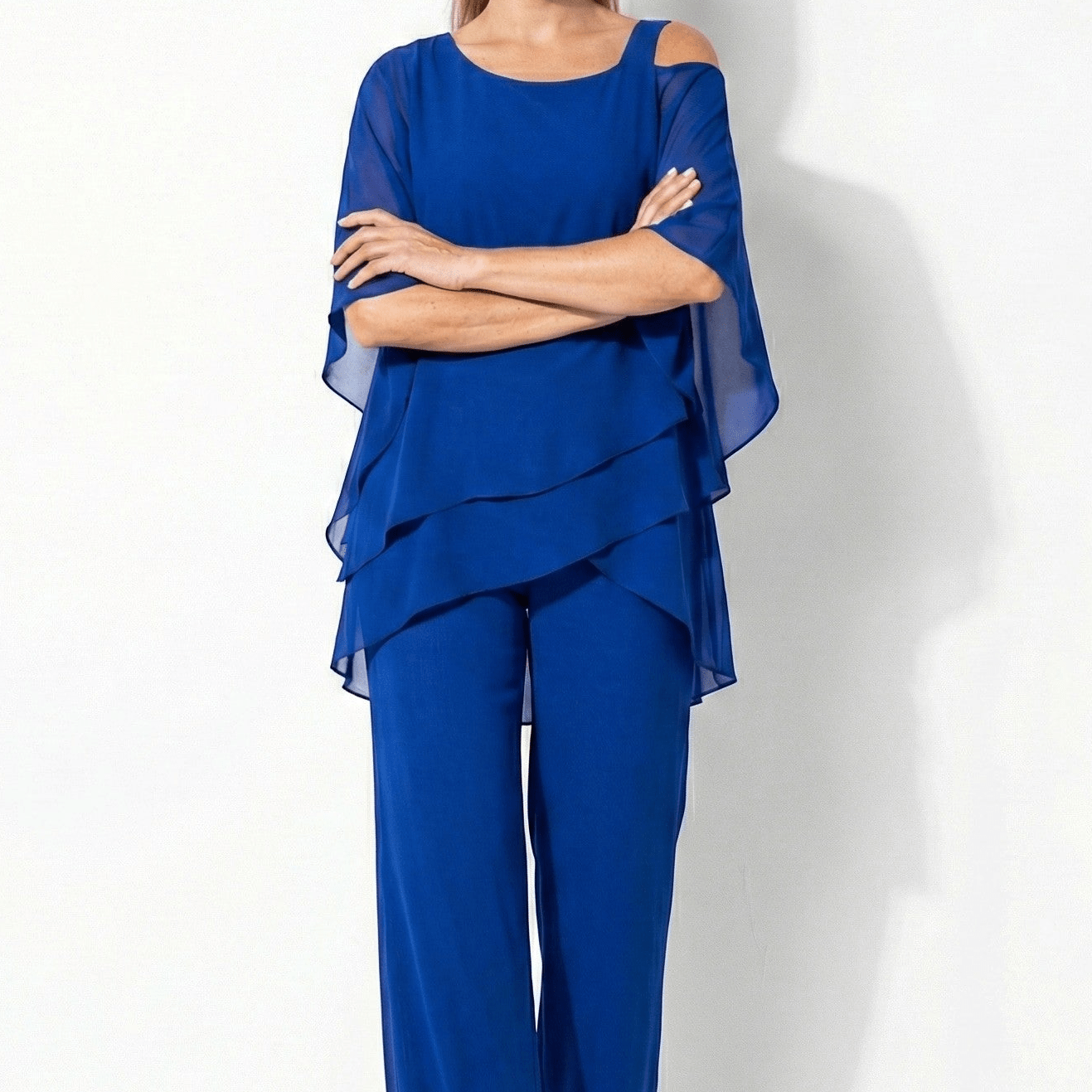 Bianca - Women's 2 - Piece Trouser Set with Layered Sleeves - Set - Blue - Jones & Smith
