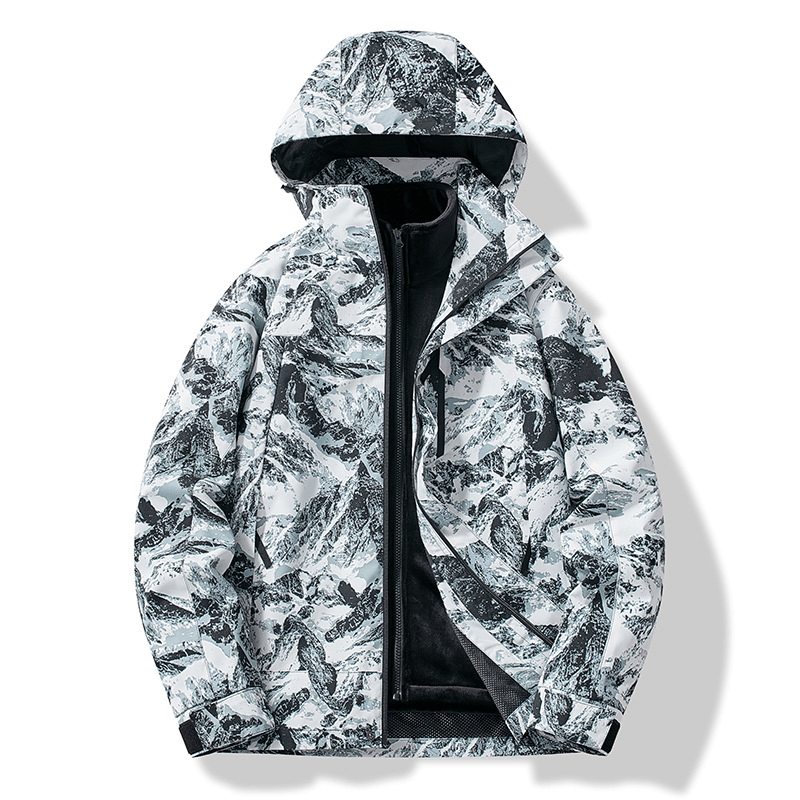 Brandon - Men’s Mountain Print Ski Jacket - Ski Jacket - White - Jones & Smith