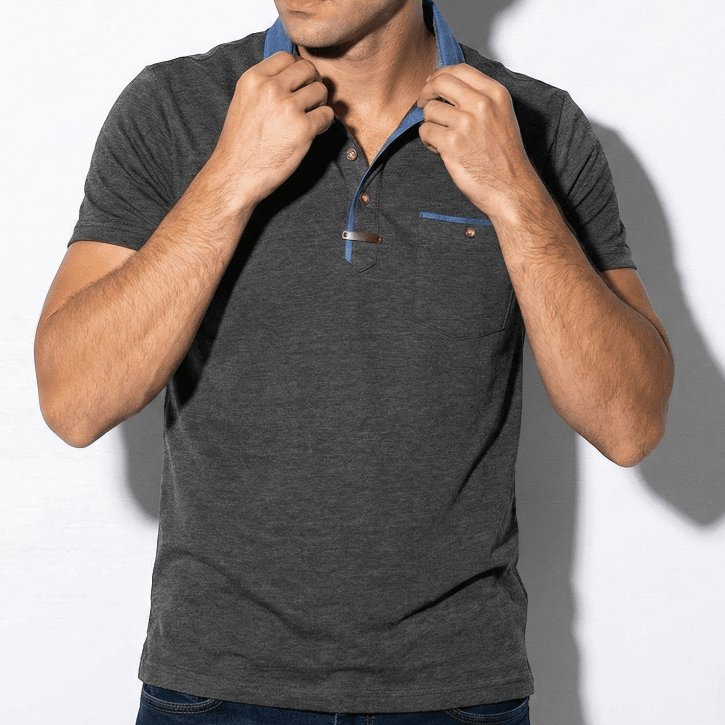 Calvin - Men's Chest Pocket Polo Shirt - Tops, T-shirts & Shirts - Dark grey - Jones & Smith