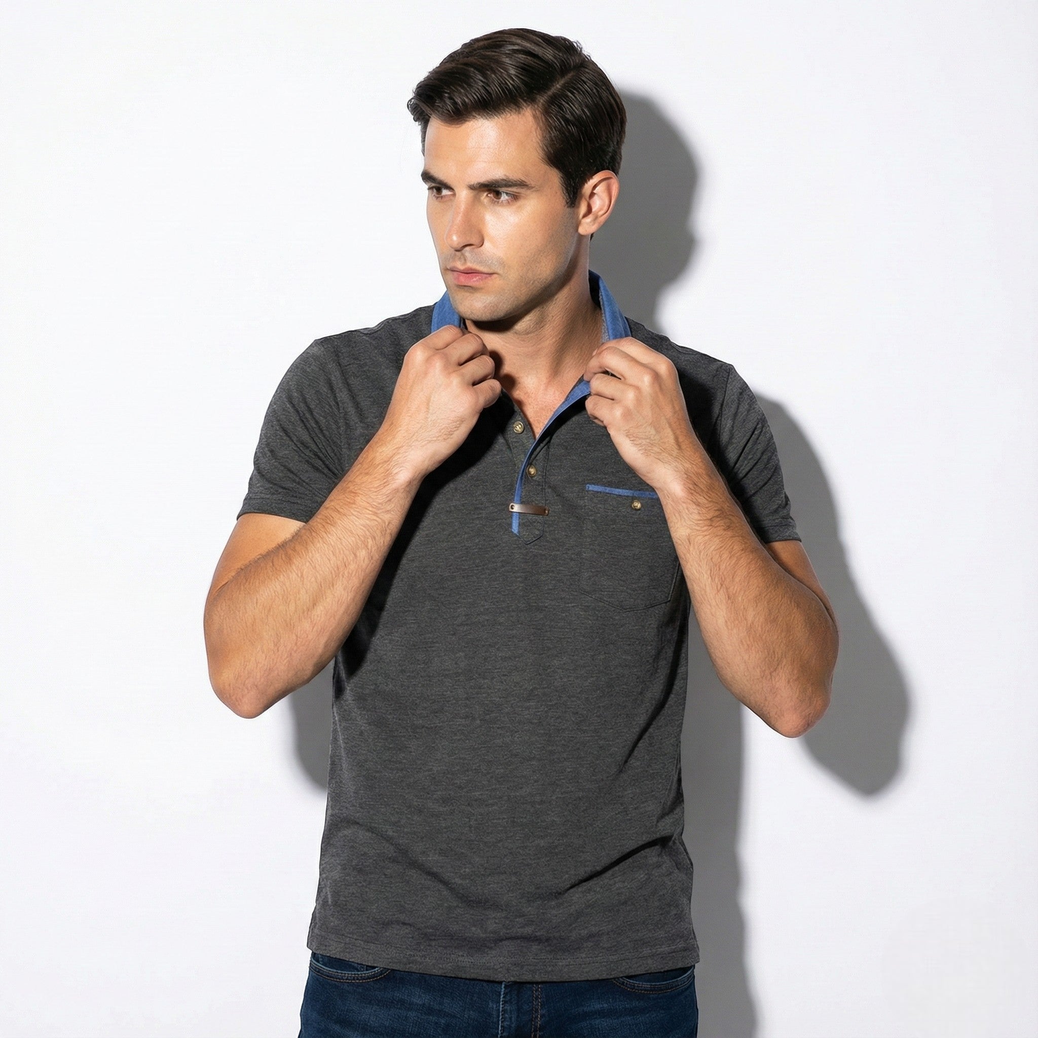 Calvin - Men's Chest Pocket Polo Shirt - Tops, T-shirts & Shirts - Dark grey - Jones & Smith