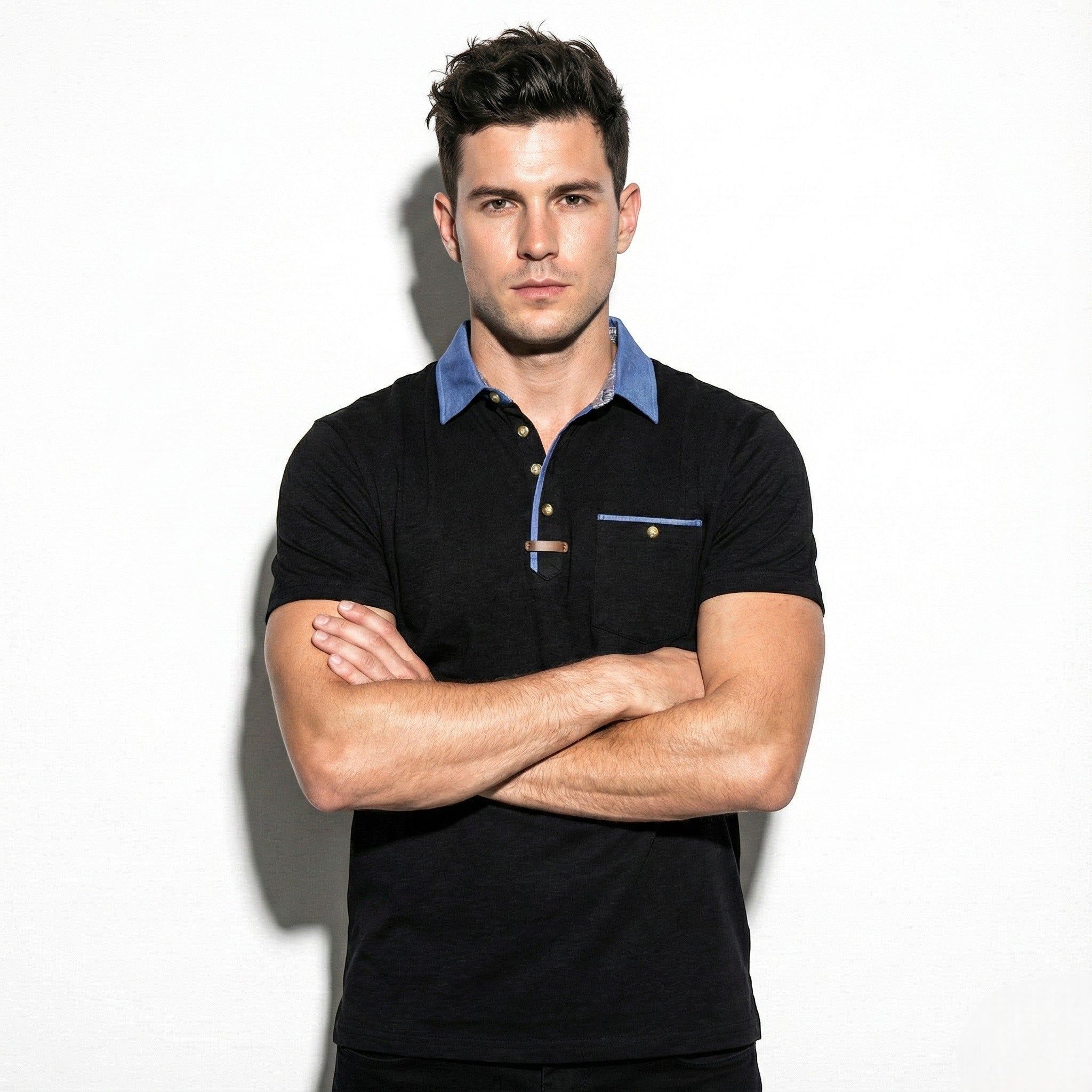Calvin - Men's Chest Pocket Polo Shirt - Tops, T-shirts & Shirts - Black - Jones & Smith