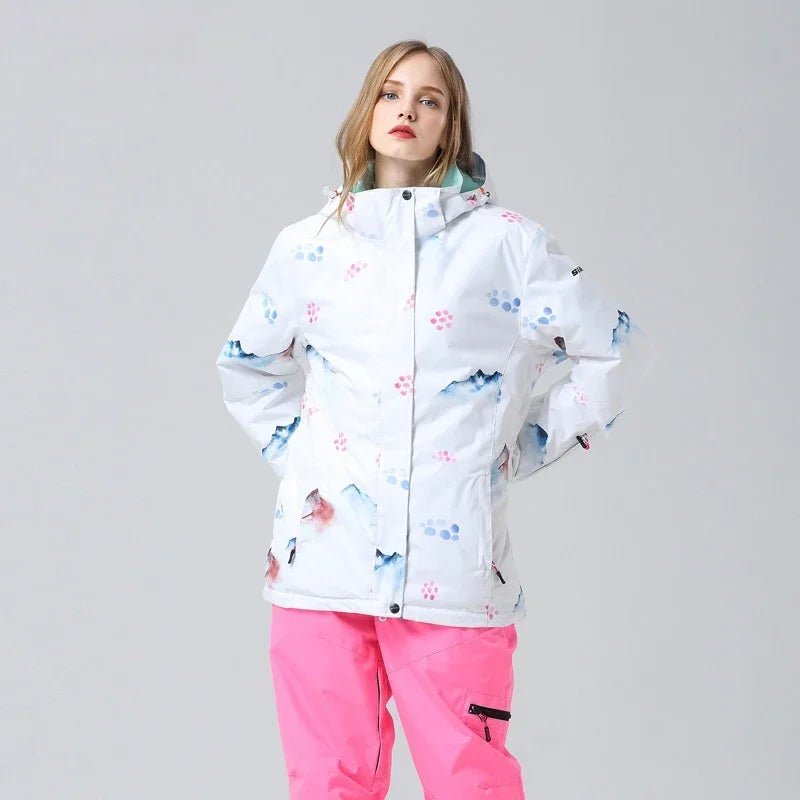 Caroline - Women’s Floral Winter Ski Jacket - Ski Jacket - White - Jones & Smith