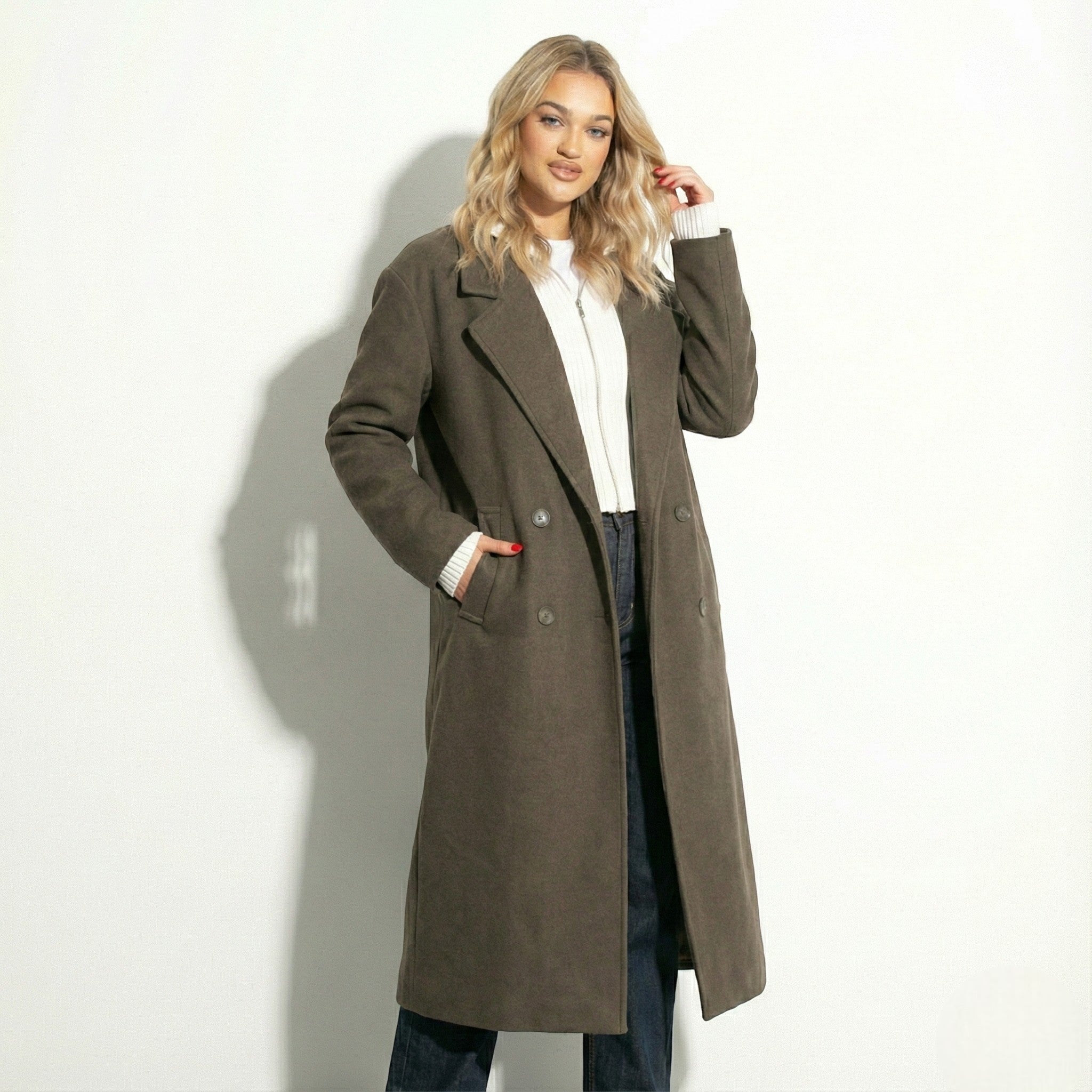 Céleste – Women’s Wool Oversized Long Coat - Trench Coats - Brown - Jones & Smith