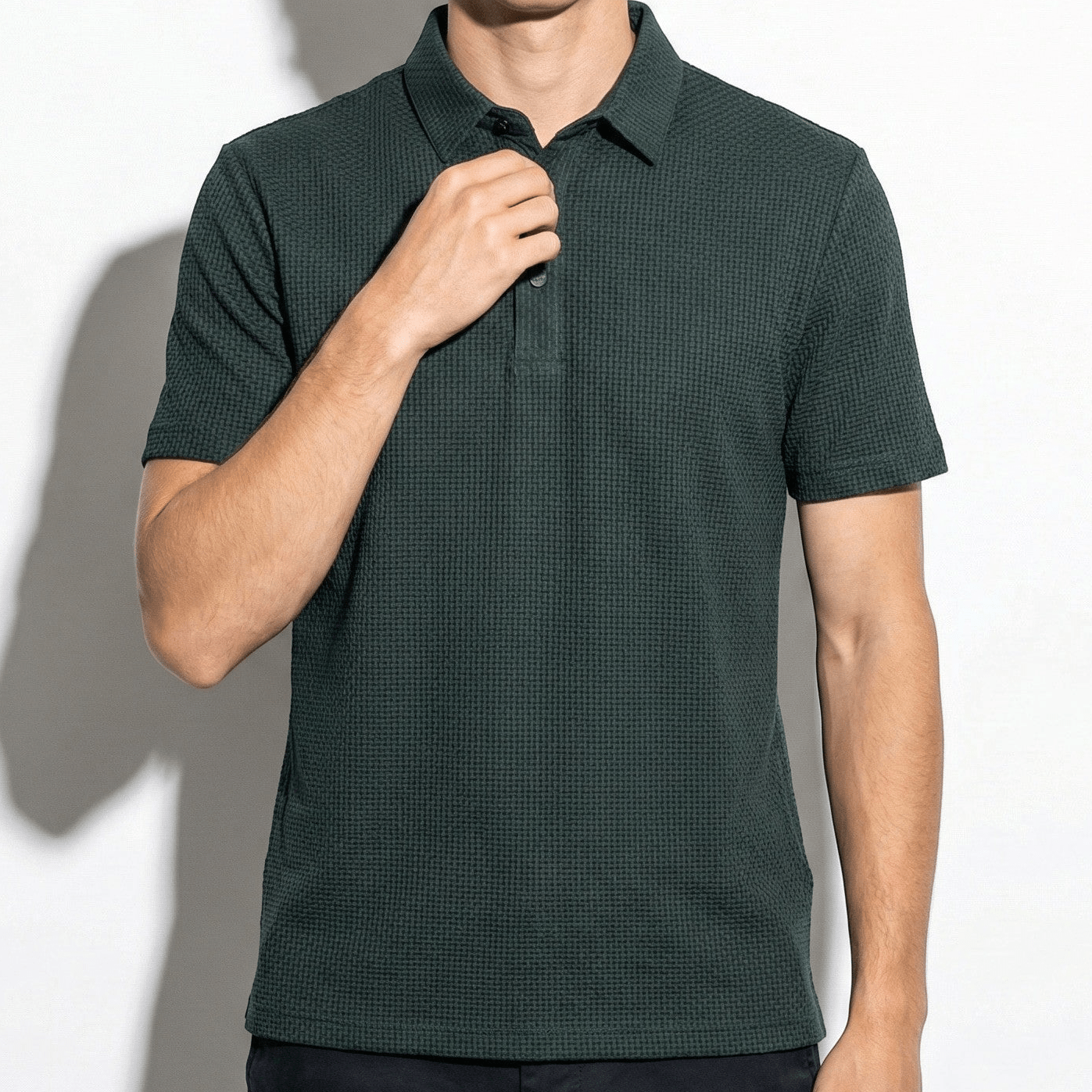 Charles - Men's Wrinkle - Resistant Polo Shirt with Classic Collar - Shirt - Dark Green - Jones & Smith