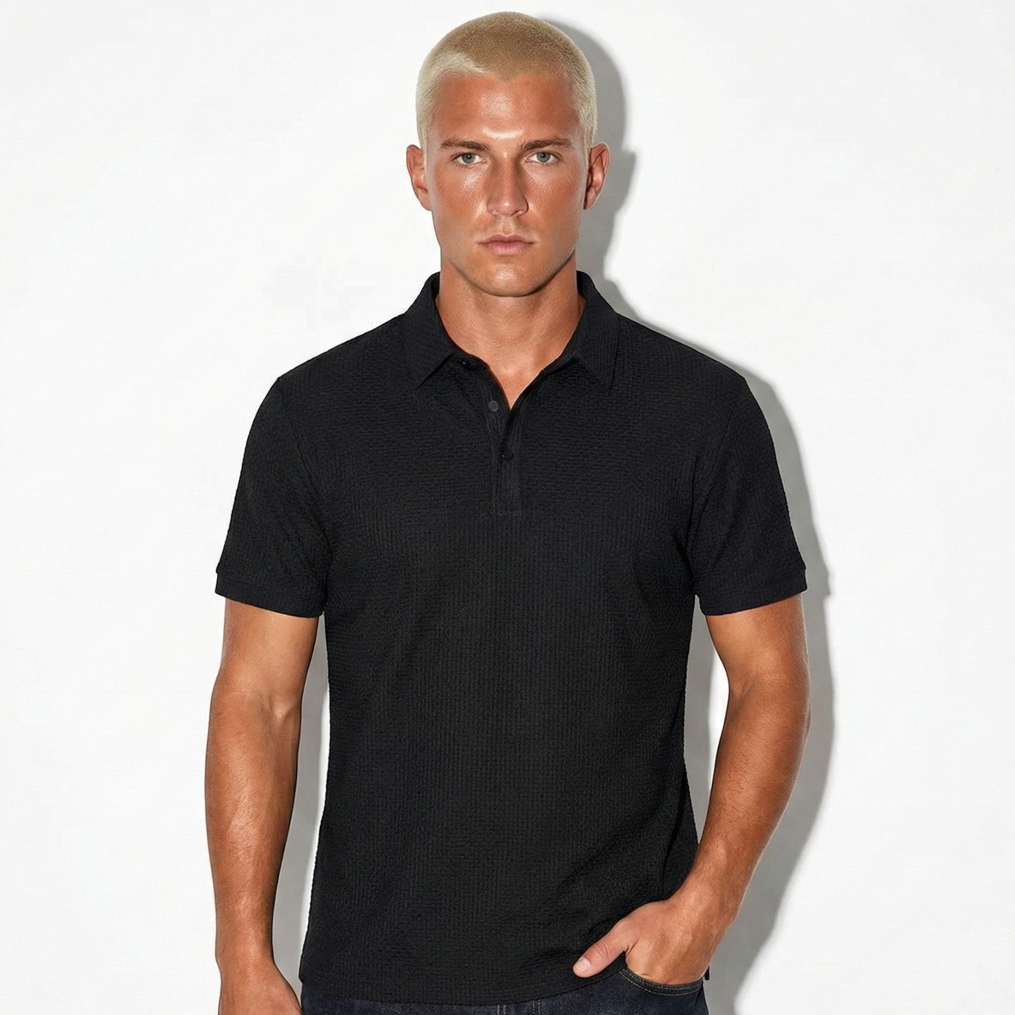 Charles - Men's Wrinkle - Resistant Polo Shirt with Classic Collar - Shirt - Black - Jones & Smith