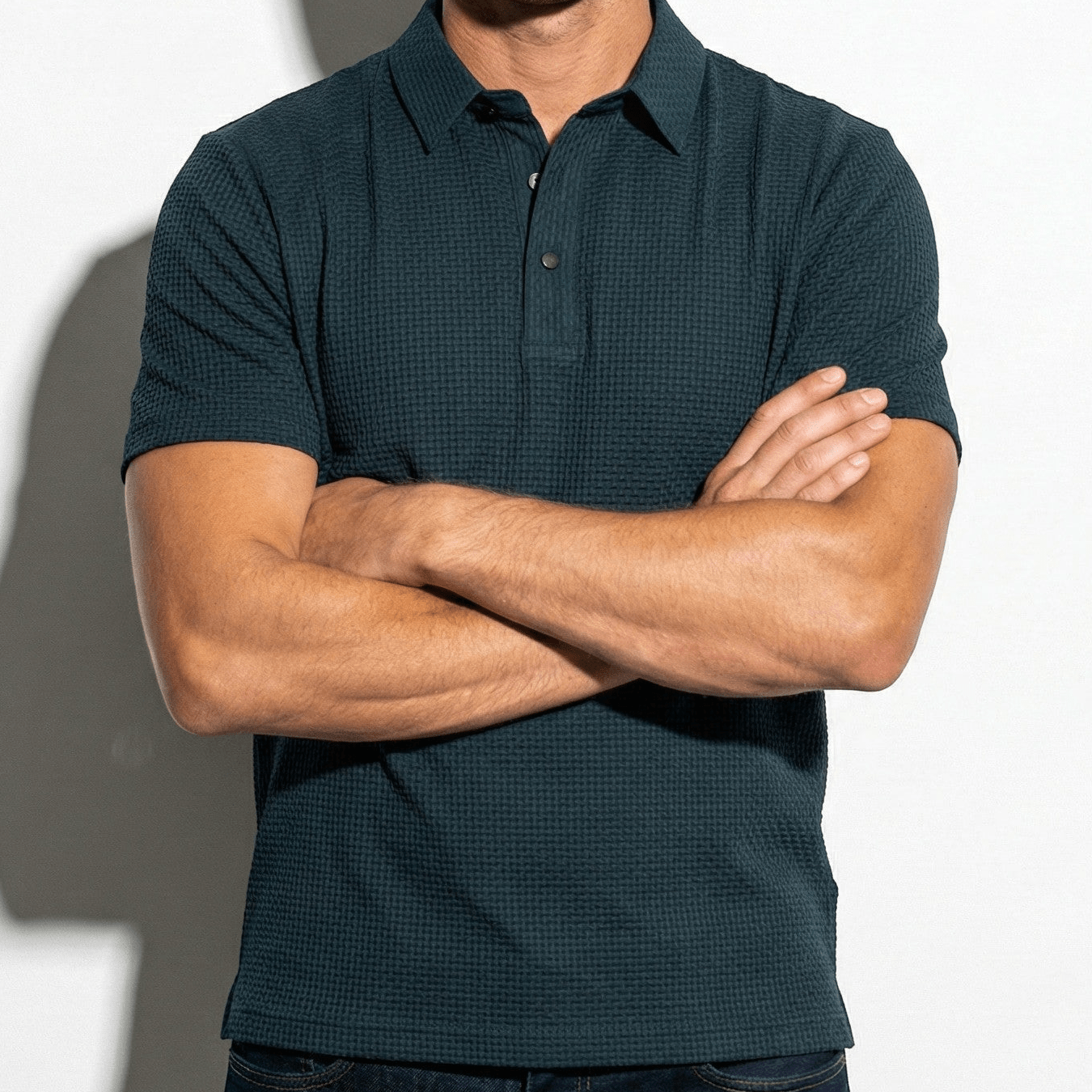 Charles - Men's Wrinkle - Resistant Polo Shirt with Classic Collar - Shirt - Navy Blue - Jones & Smith